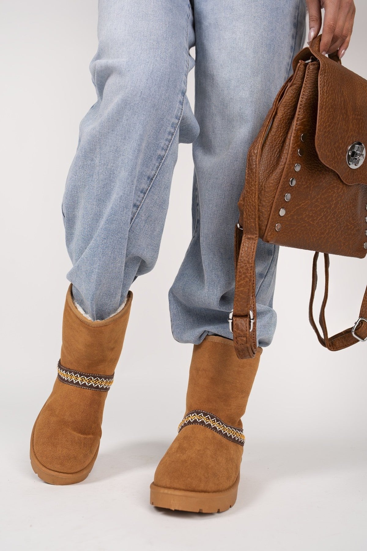Brown Karsie Suedette Embroidered Flat Ankle Boots, Image 4 of 8