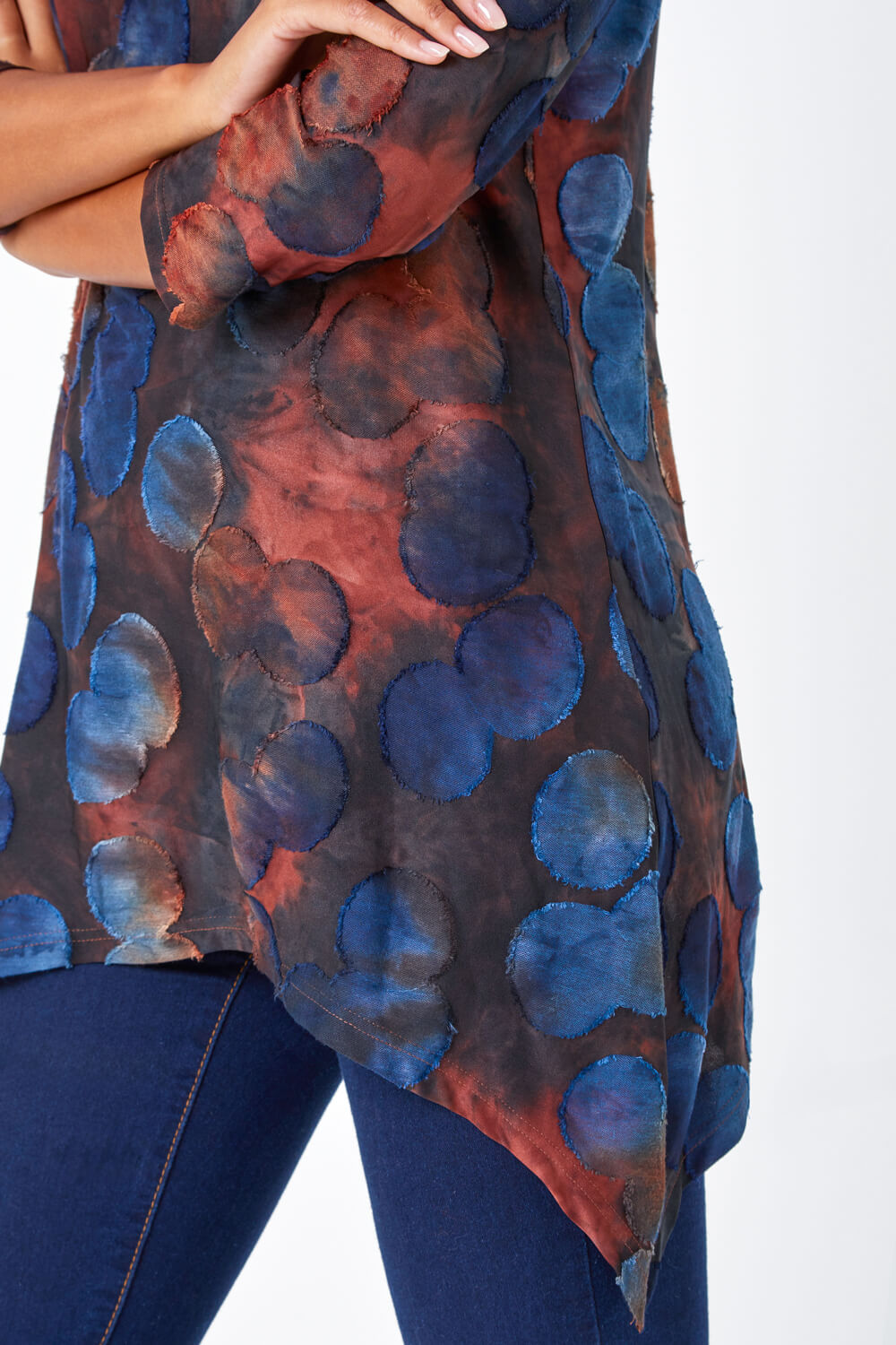 Red Cotton Blend Spot Print Stretch Top, Image 5 of 5