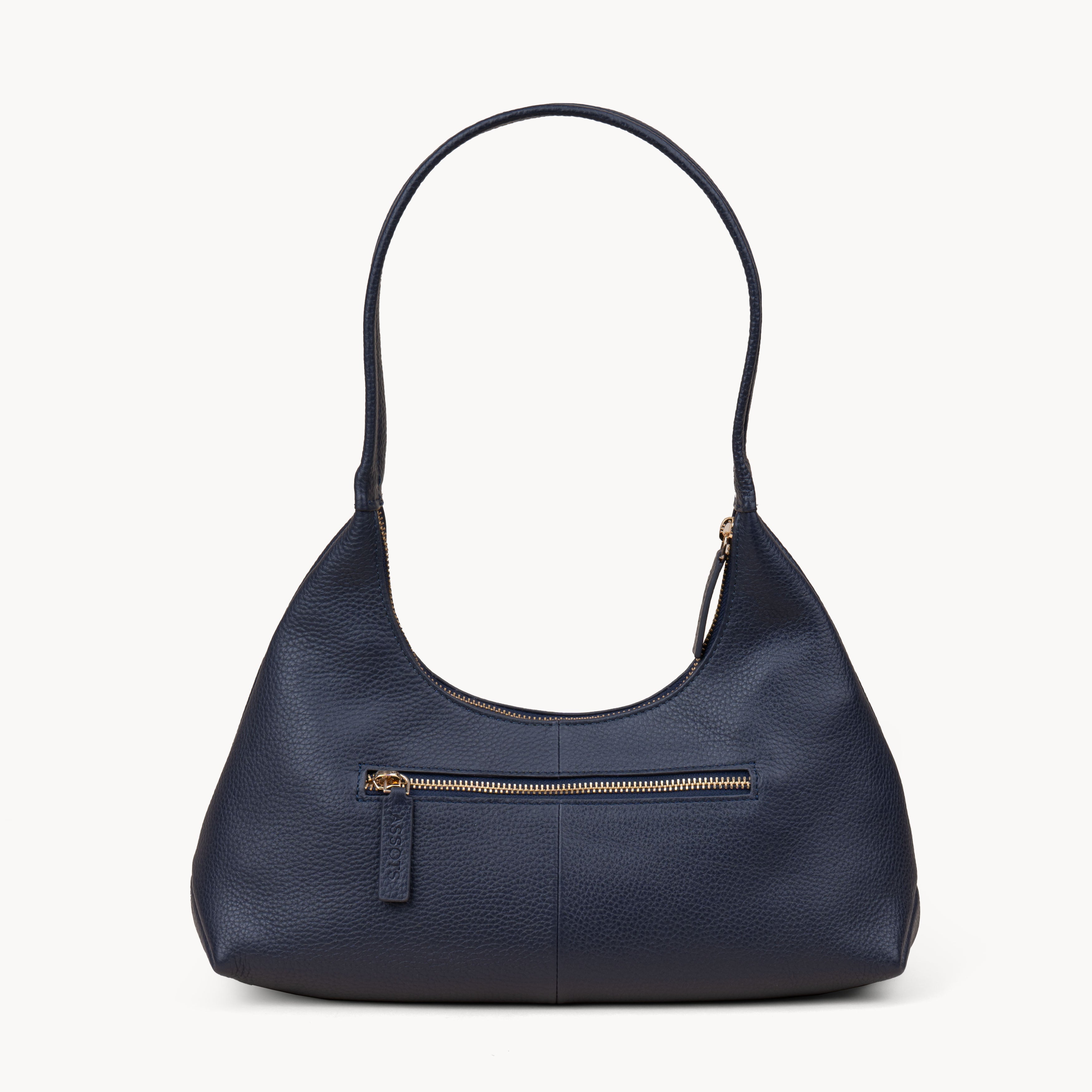 Navy Assots London Navy 'LARA' Pebble Grain Real Leather Shoulder Bag, Image 6 of 6