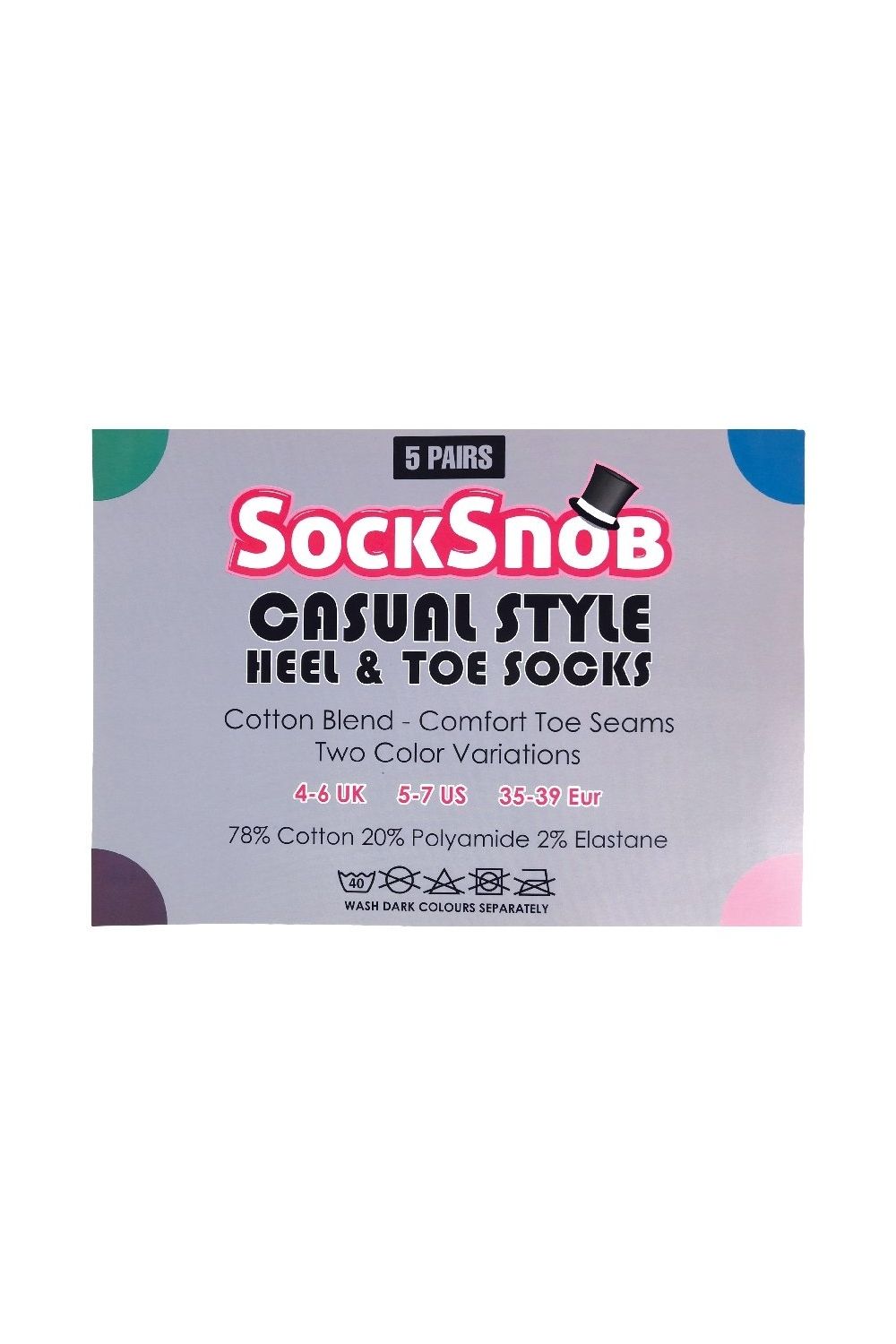 Dark Grey 5 Pack Ladies Soft Top Cotton Rich Socks with Coloured Heel & Toe, Image 2 of 4