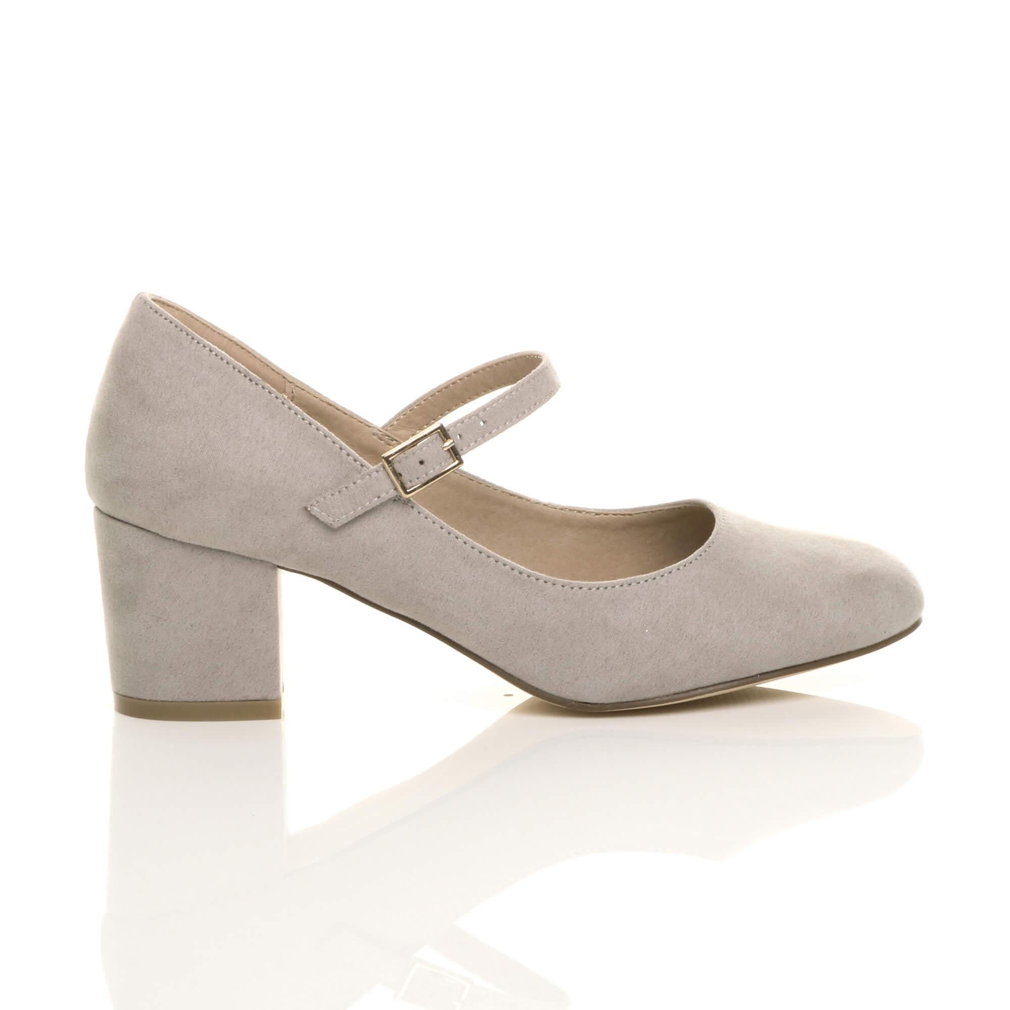 Grey AJVANI Grey Mid Block Heel Mary Jane Court Shoes, Image 2 of 6