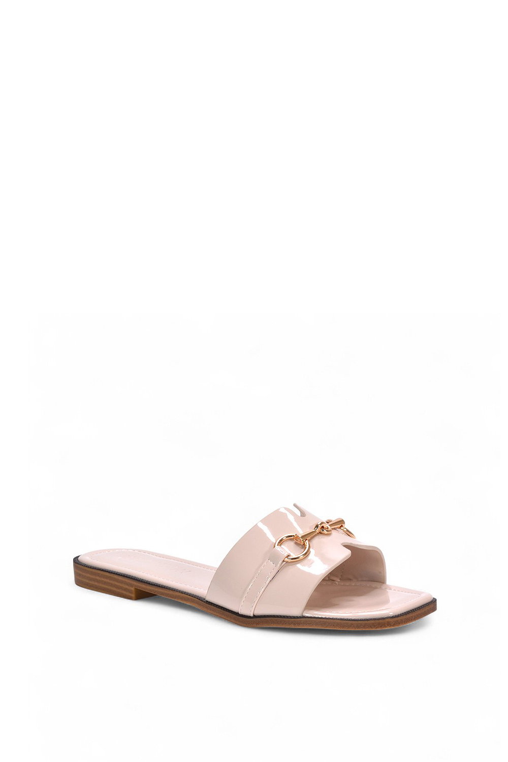 Beige XY LONDON Beige 'Lesley' Square Toe Mule Slider Sandals With Buckle Detail, Image 2 of 5
