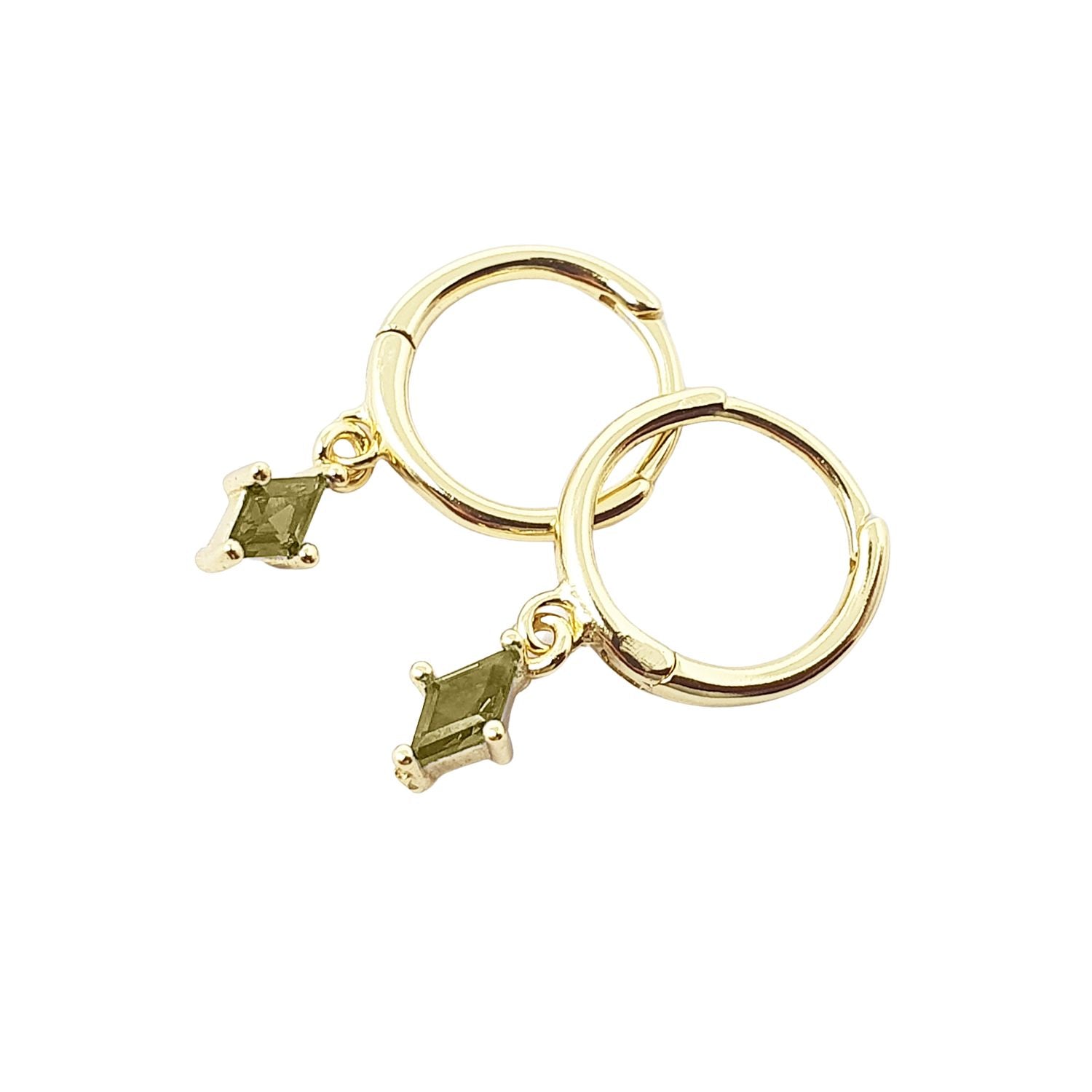Green Peridot August Birthstone Delicate Dangle Hoops