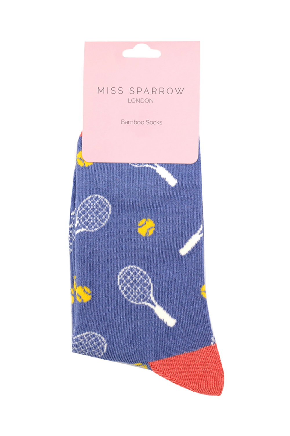 Denim Novelty Bamboo Socks with Tennis Rackets, Image 2 of 3