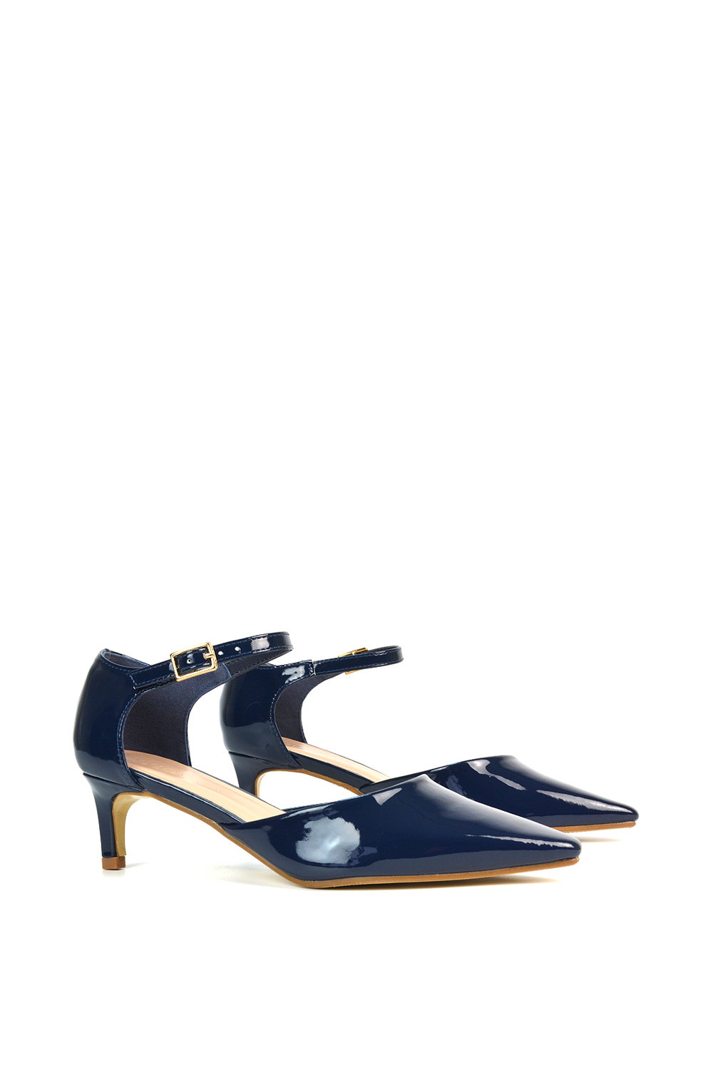 Navy XY LONDON Navy 'Kacey' Low Heel Court Shoes With Slingbacks, Image 3 of 6