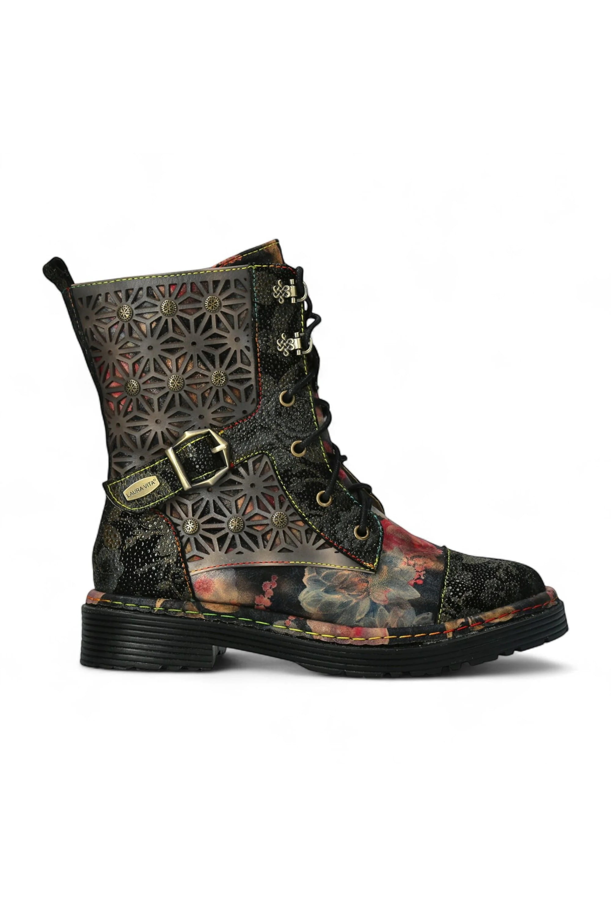 Black Womens Gothic Ankle High Boots-INCAS-036, Image 1 of 7