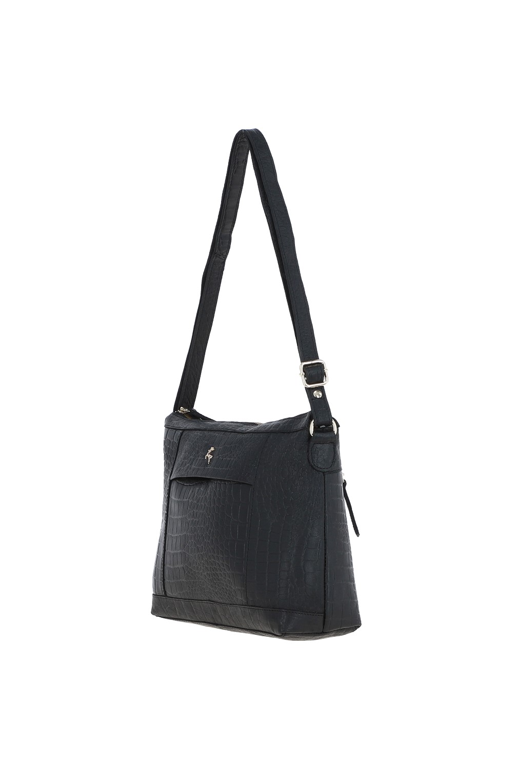 Black 'Carlotta' Croc Print Real Leather Shoulder Bag, Image 2 of 5