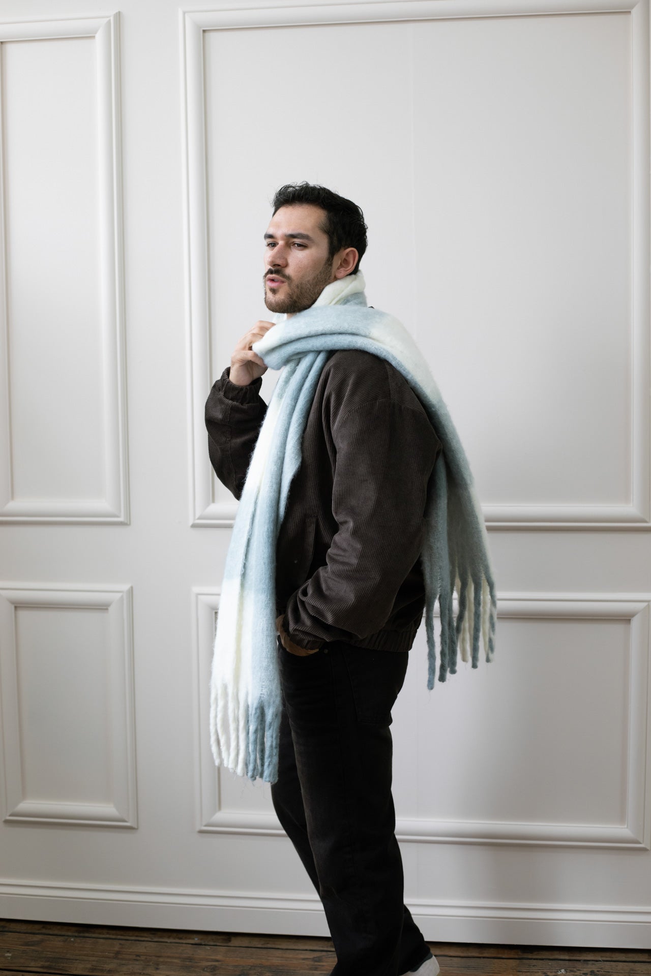 Grey Chunky Check Scarf, Image 3 of 5