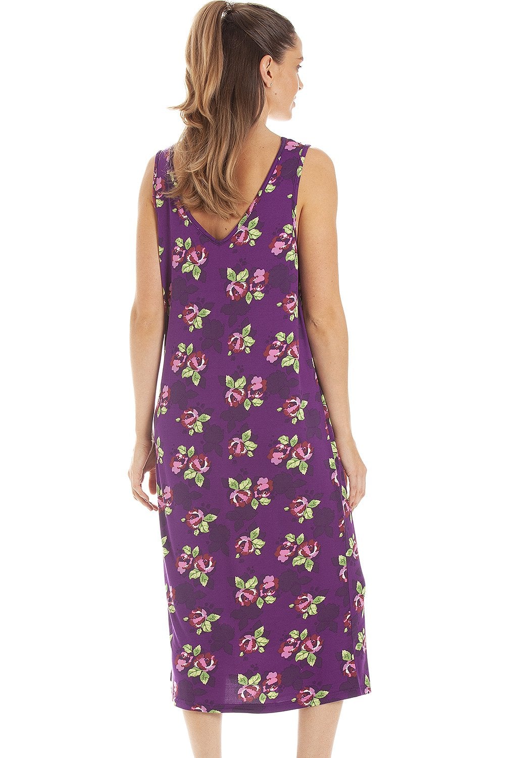 Purple Camille Lingerie Purple Floral Print Spandex Knee Length Chemise, Image 3 of 5