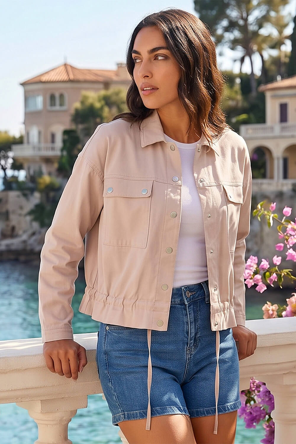 Roman Women's Stone Utility Collared Pocket Stretch Jacket Size 18