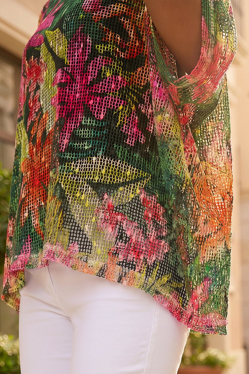 Pink Floral Print Mesh Overlay Top, Image 5 of 4