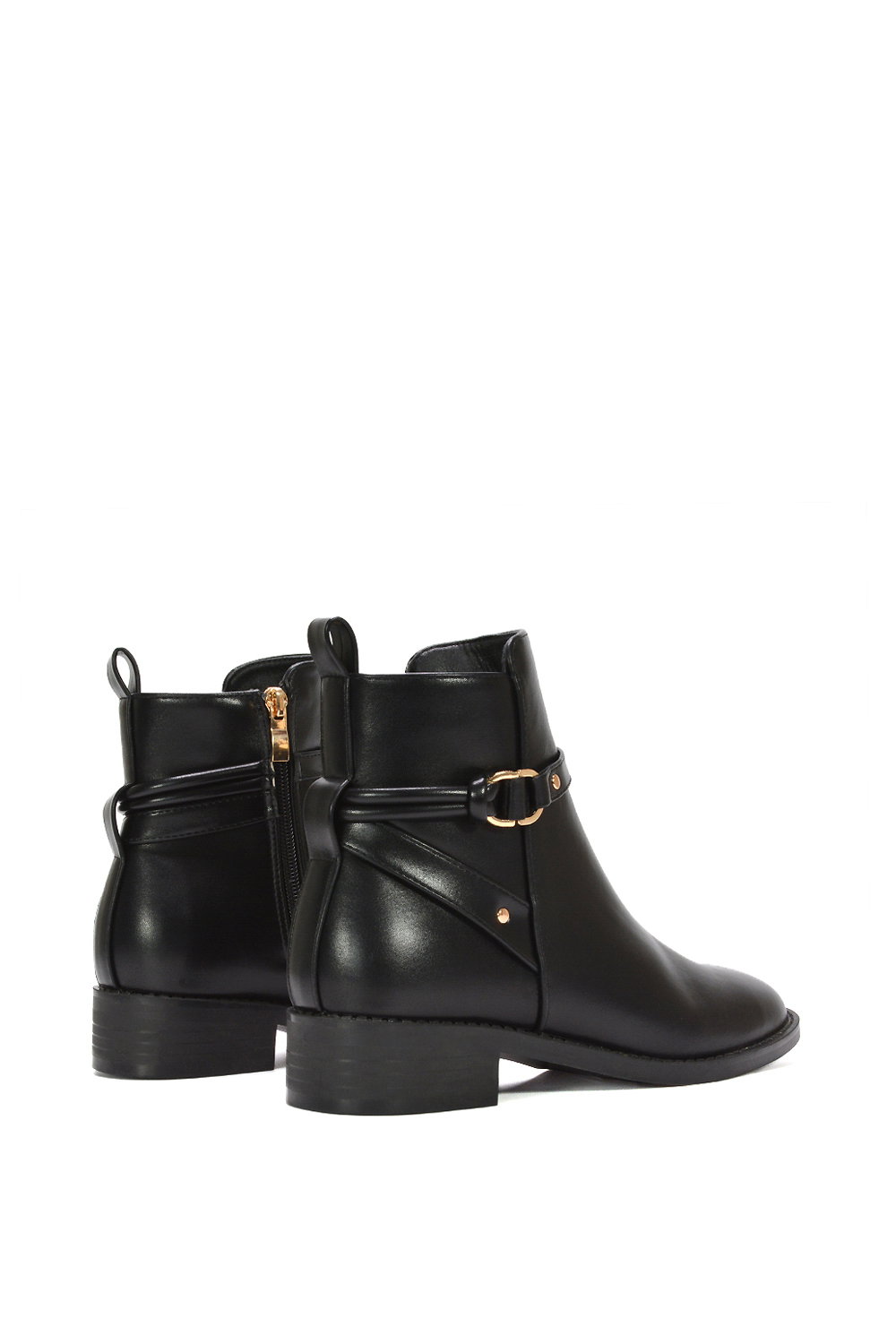 Black XY LONDON Black 'Mollie' Ankle Boots Buckle Strap Low Heel Chelsea, Image 4 of 7