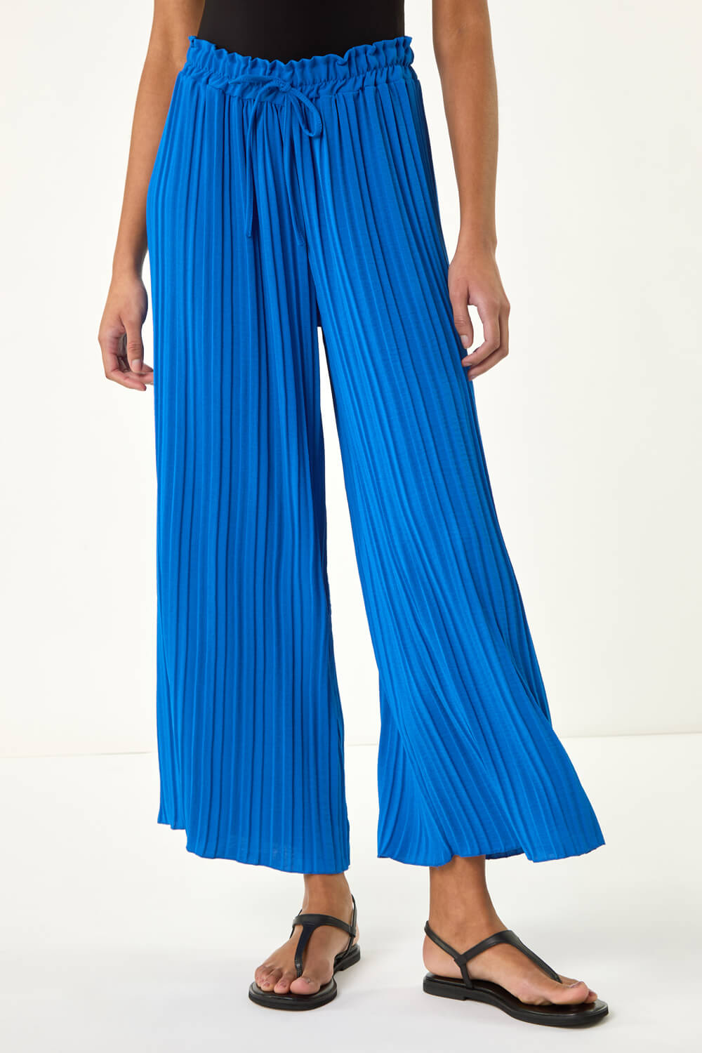 Royal Blue Pleated Wide Leg Culottes, Image 5 of 5
