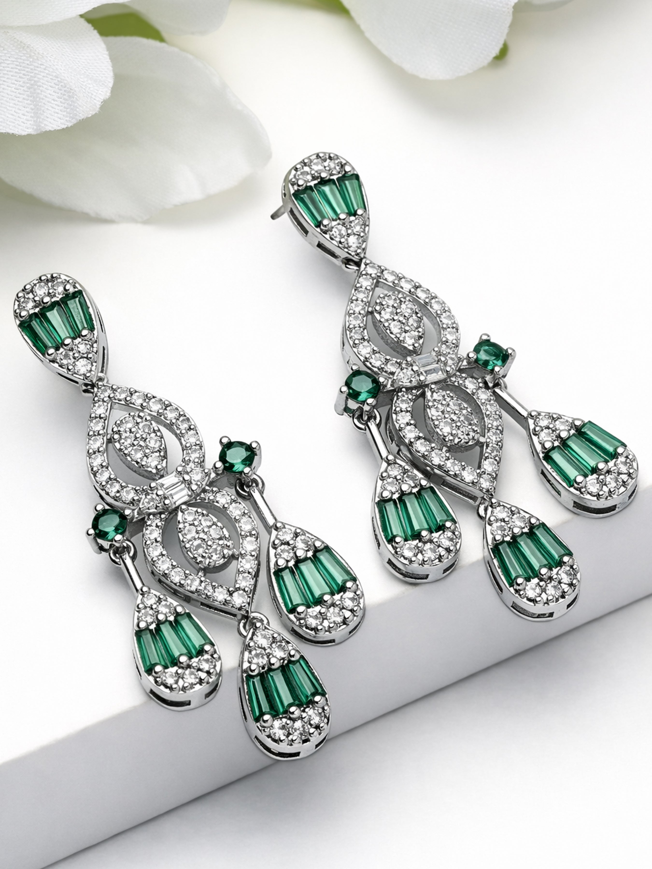 Green AVANT-GARDE PARIS Green Geometric Chandelier Statement Earrings, Image 3 of 3