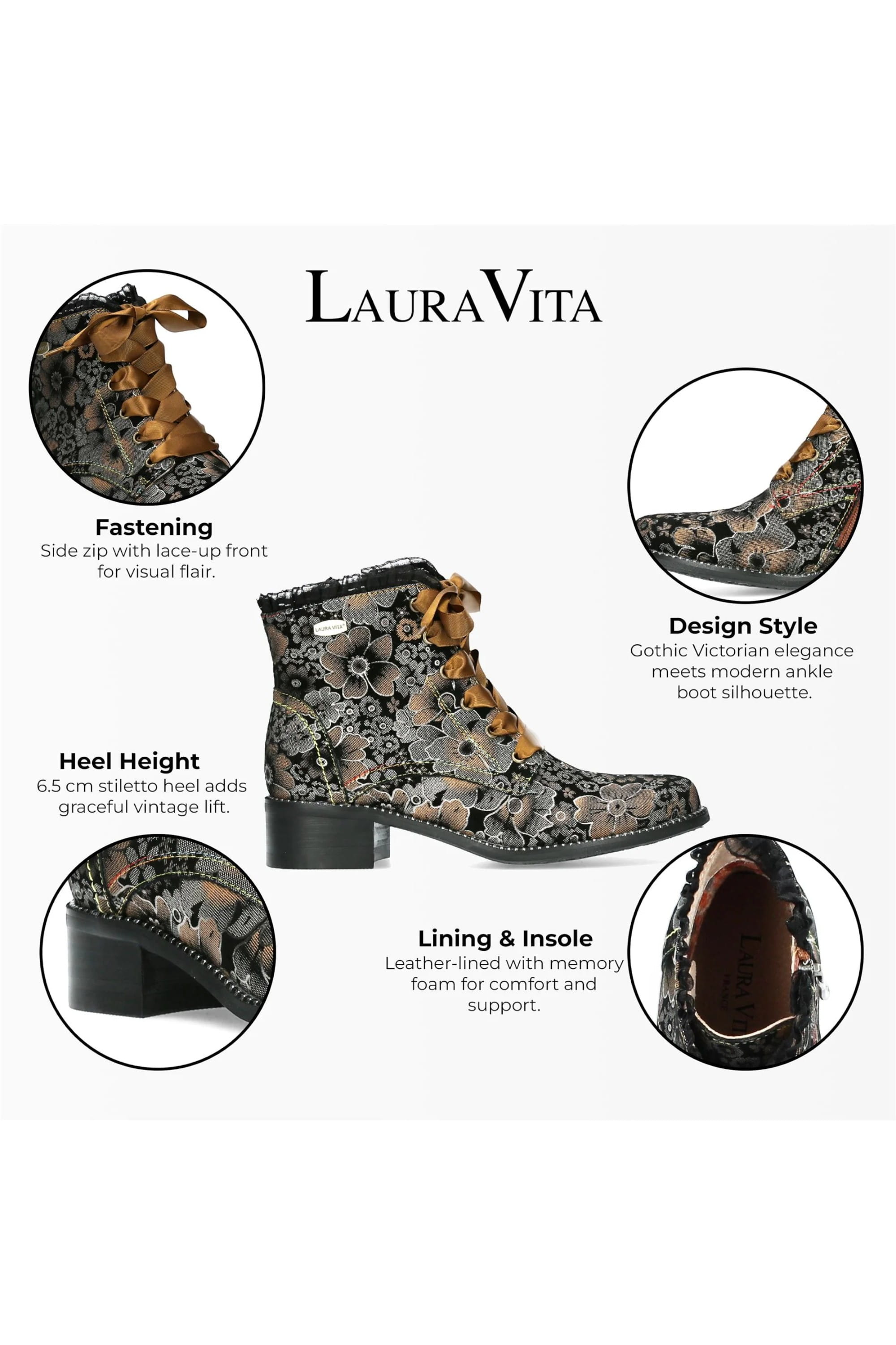 Brown Womens Gothic Ankle Heeled Boot - EMCMAO, Image 3 of 7