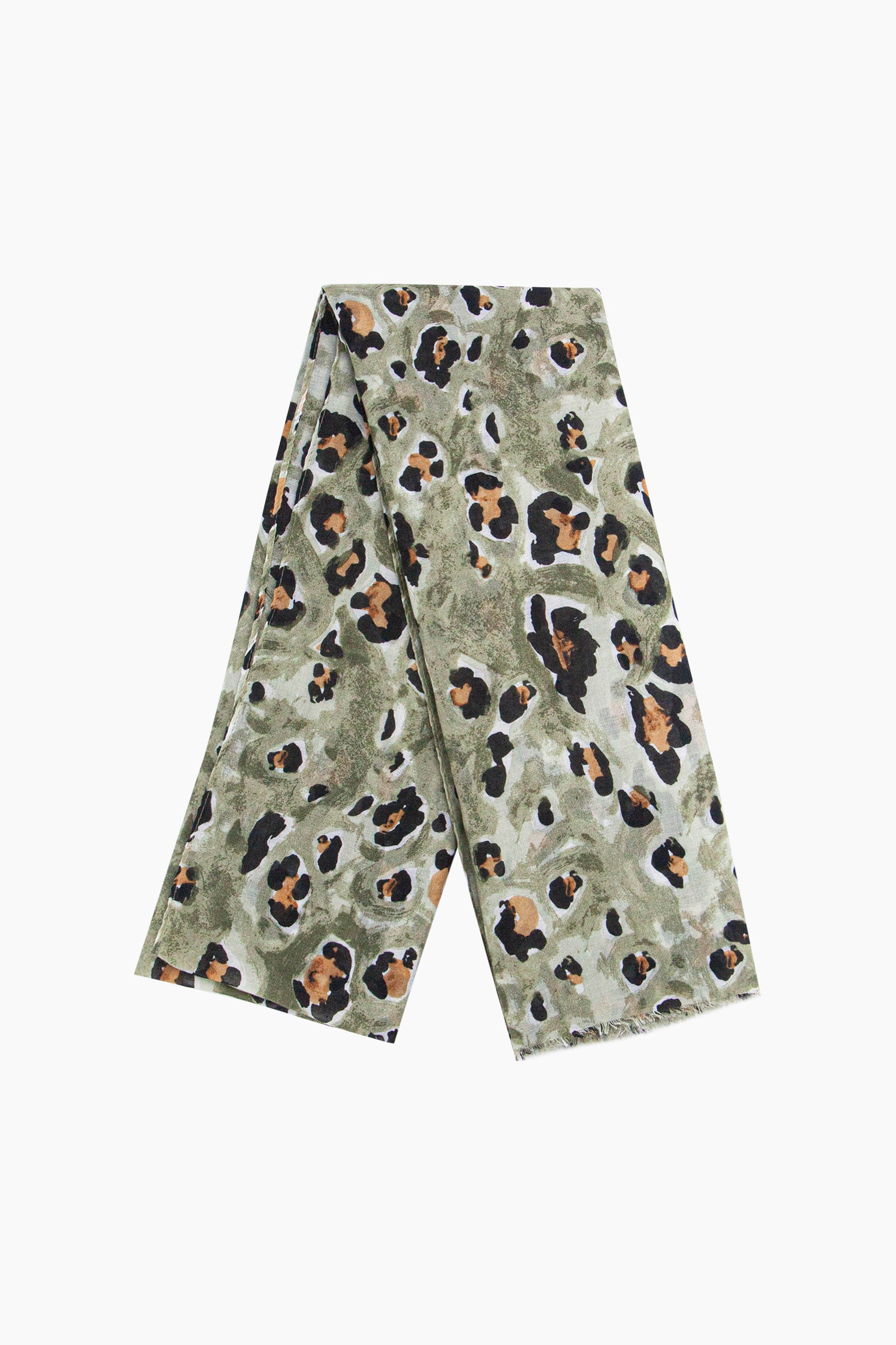 Khaki Bold Leopard Print Lightweight Scarf, Image 2 of 5