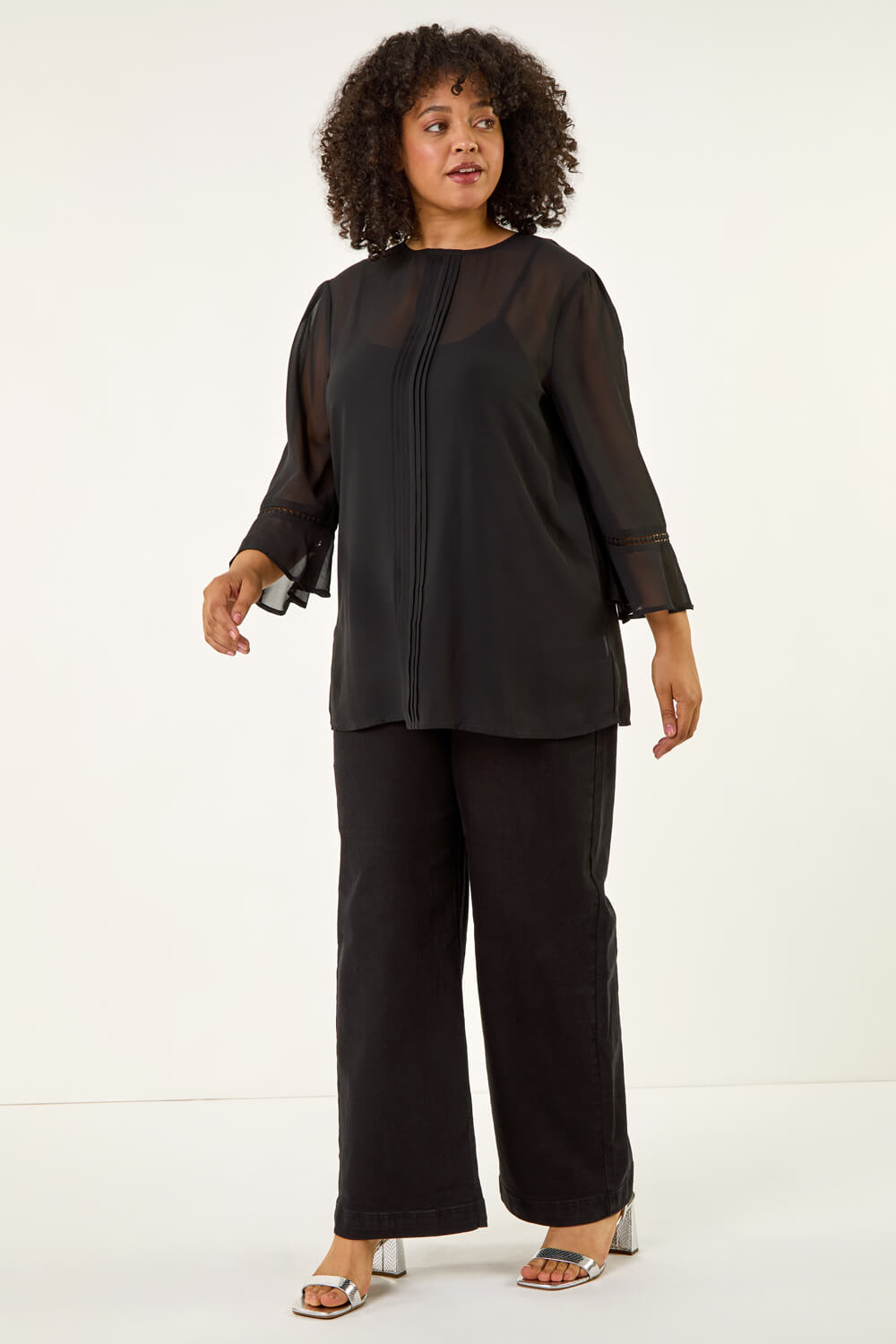 Black Curve Pintuck Pleat Top, Image 3 of 5