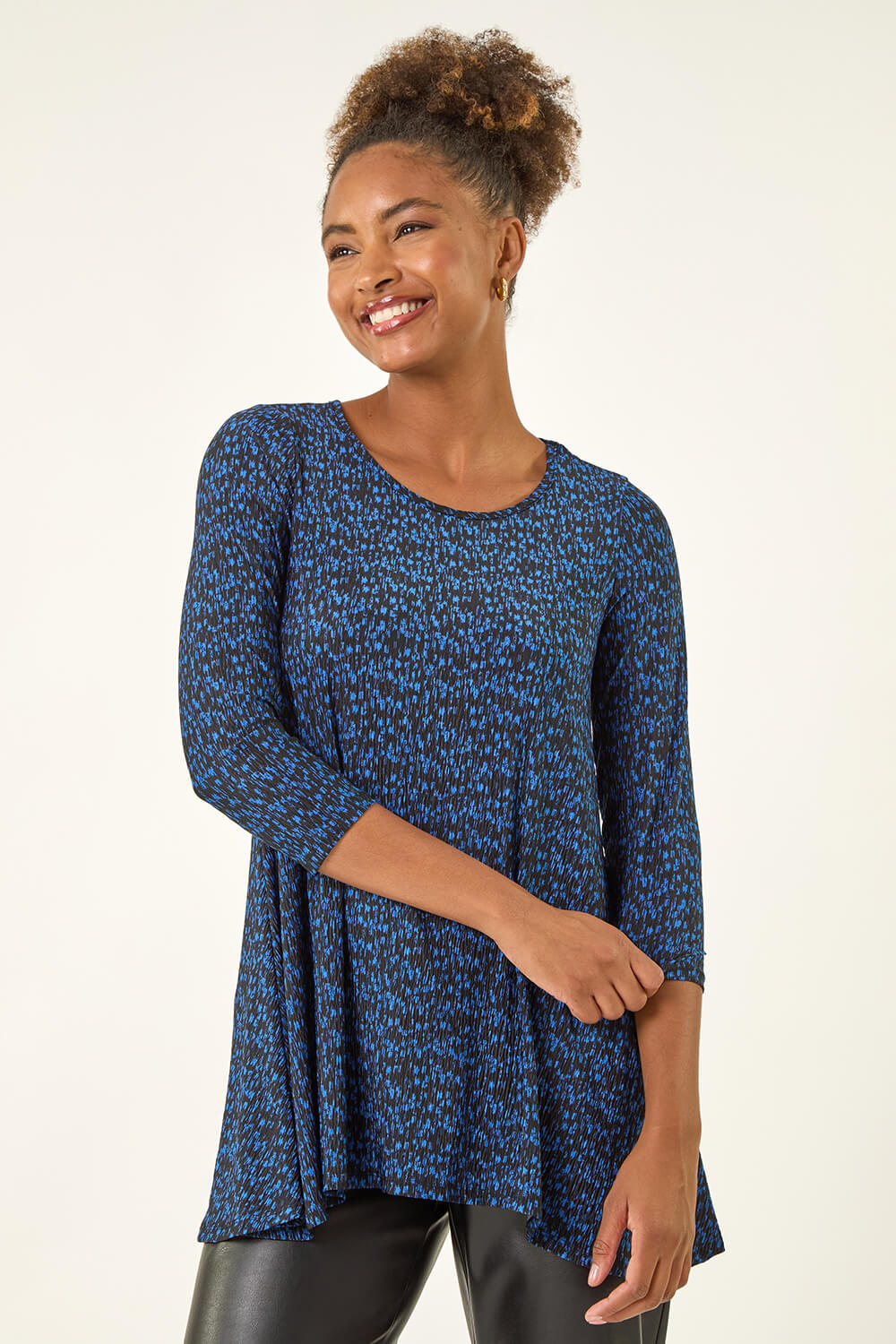 Blue Spot Print Tunic Stretch Top, Image 1 of 5
