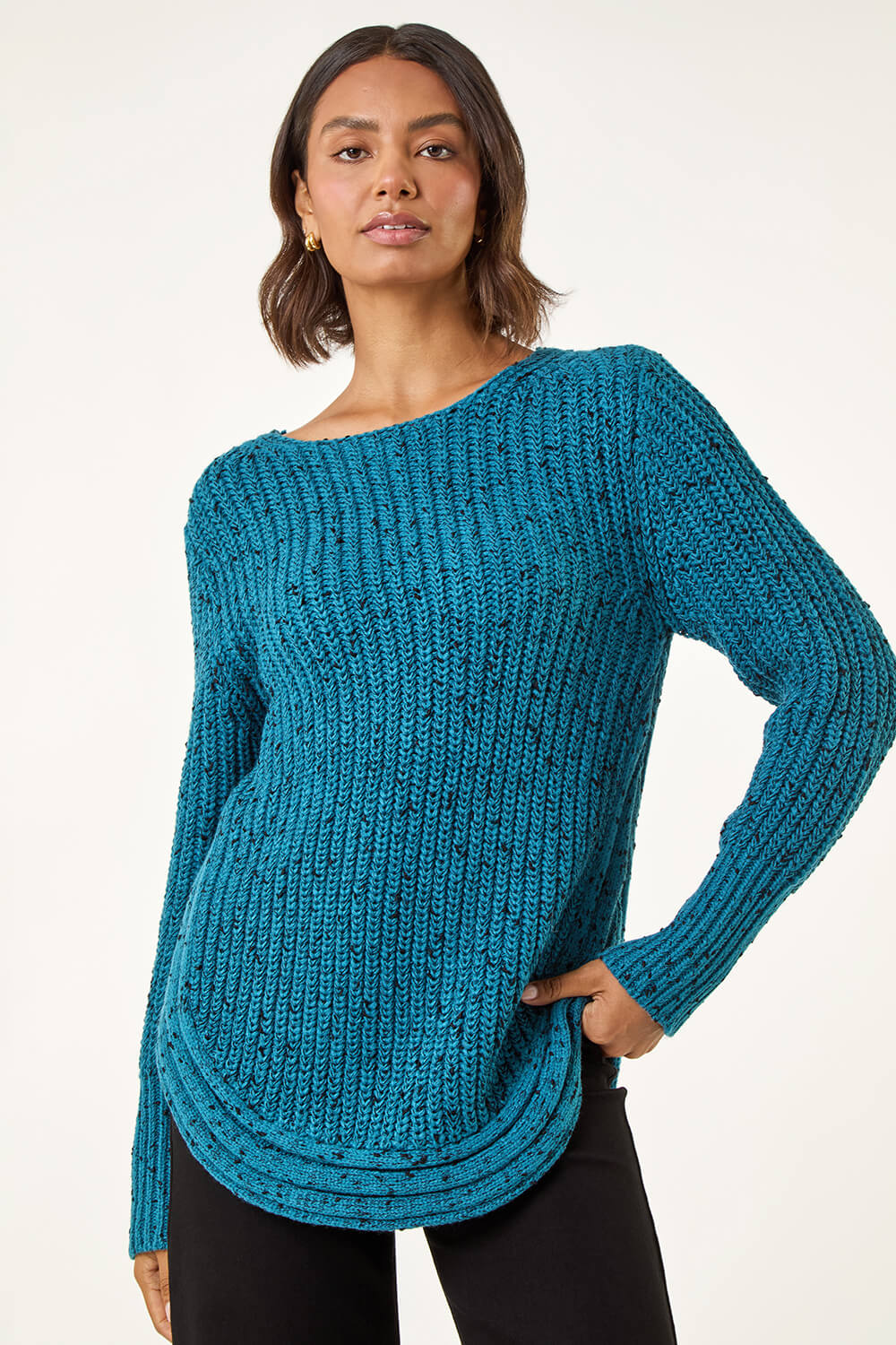 Blue Curved Hem Stitch Knit Jumper, Image 5 of 5