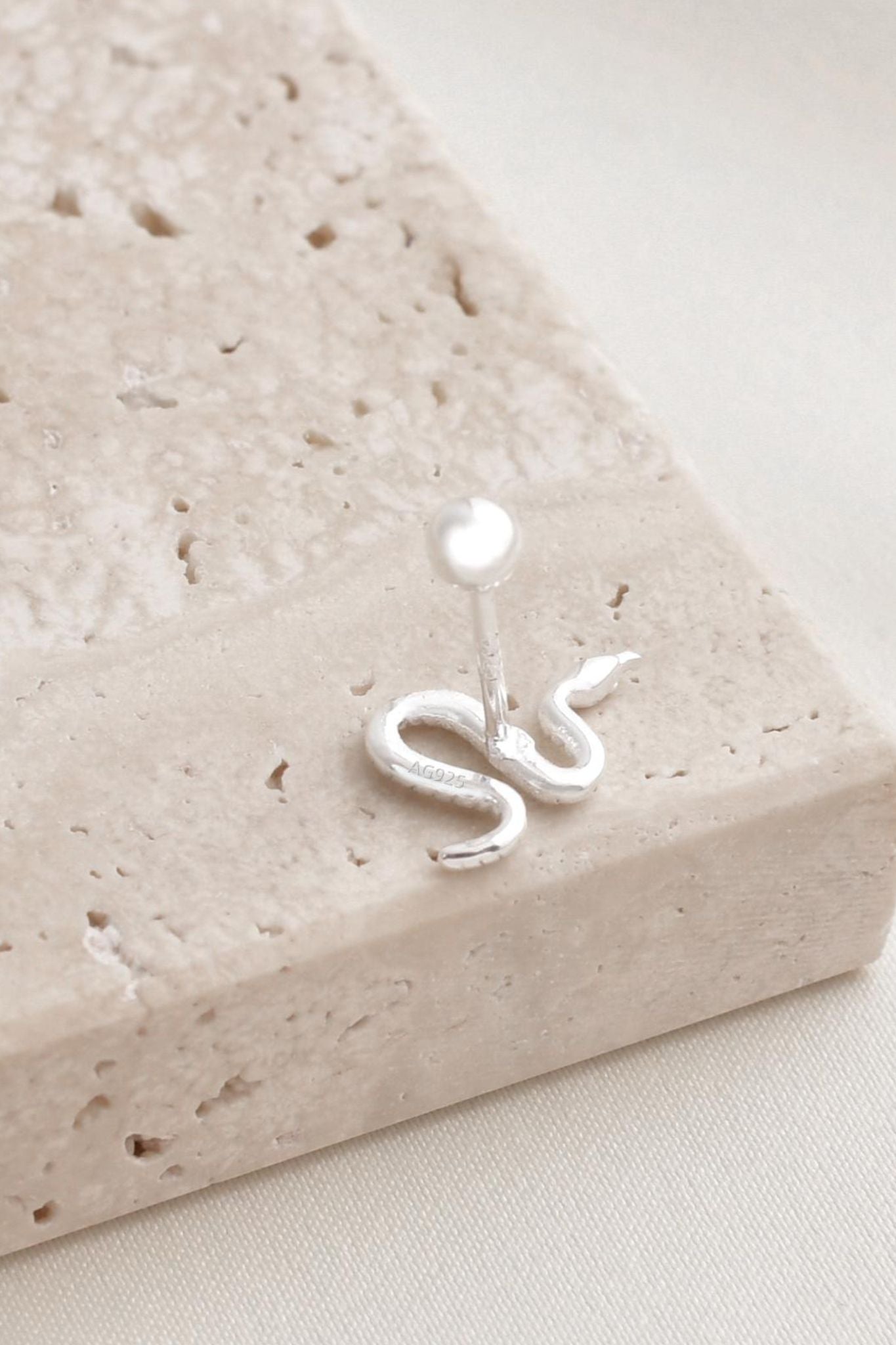 Silver Silver Snake Cartilage Studs 20G- Pair, Image 5 of 5