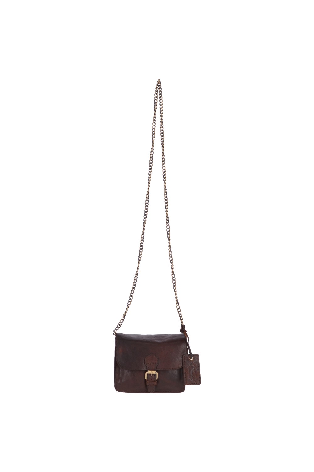 Dark Brown Vintage Mini Leather Cross Body Shoulder Bag With Chain Strap, Image 2 of 4