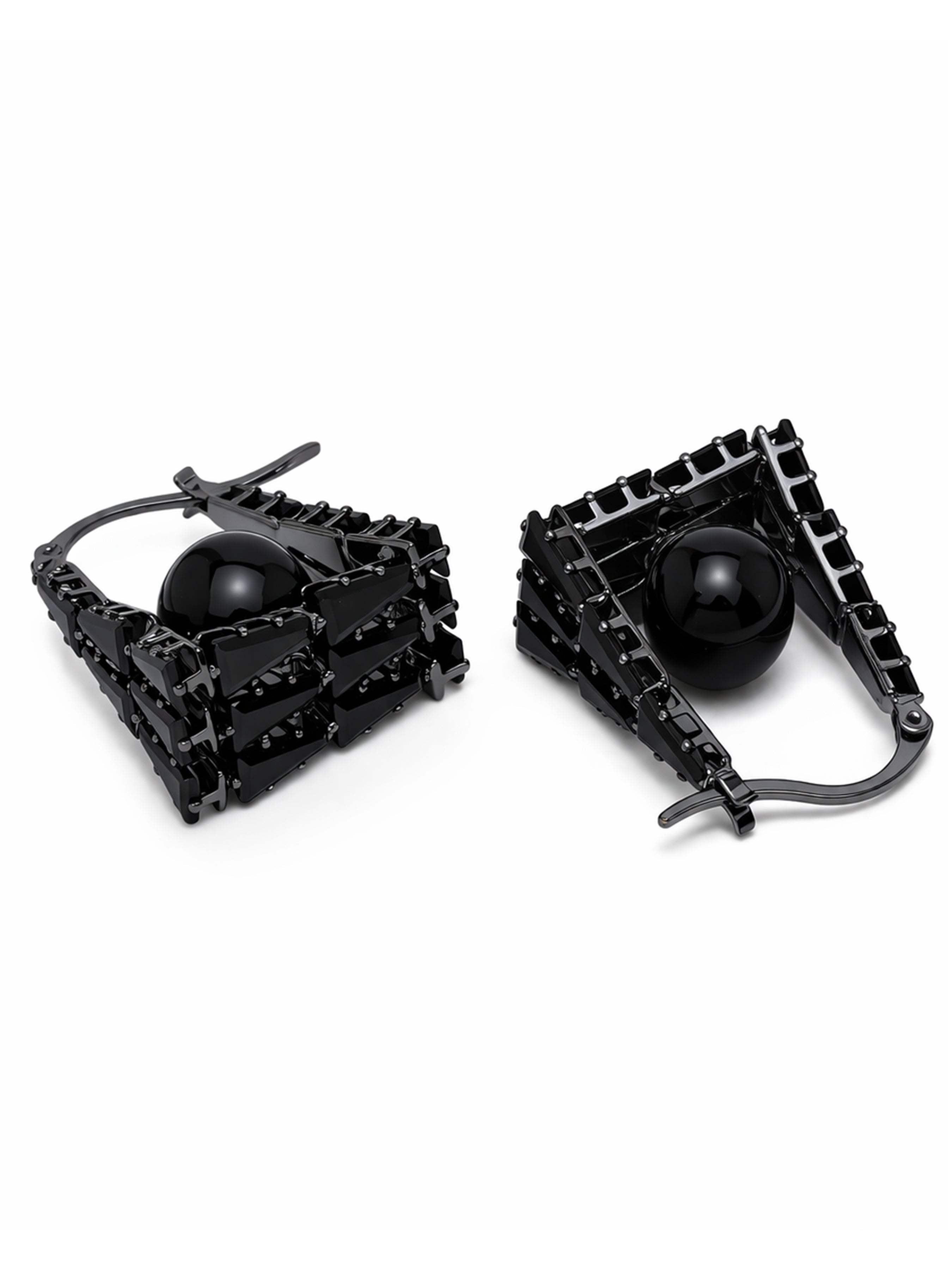 Black Geometric Frame Drop Earrings, Image 2 of 3
