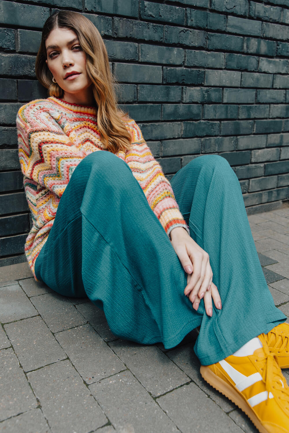 Multi Zig Zag Pointelle Knit Jumper | Roman UK