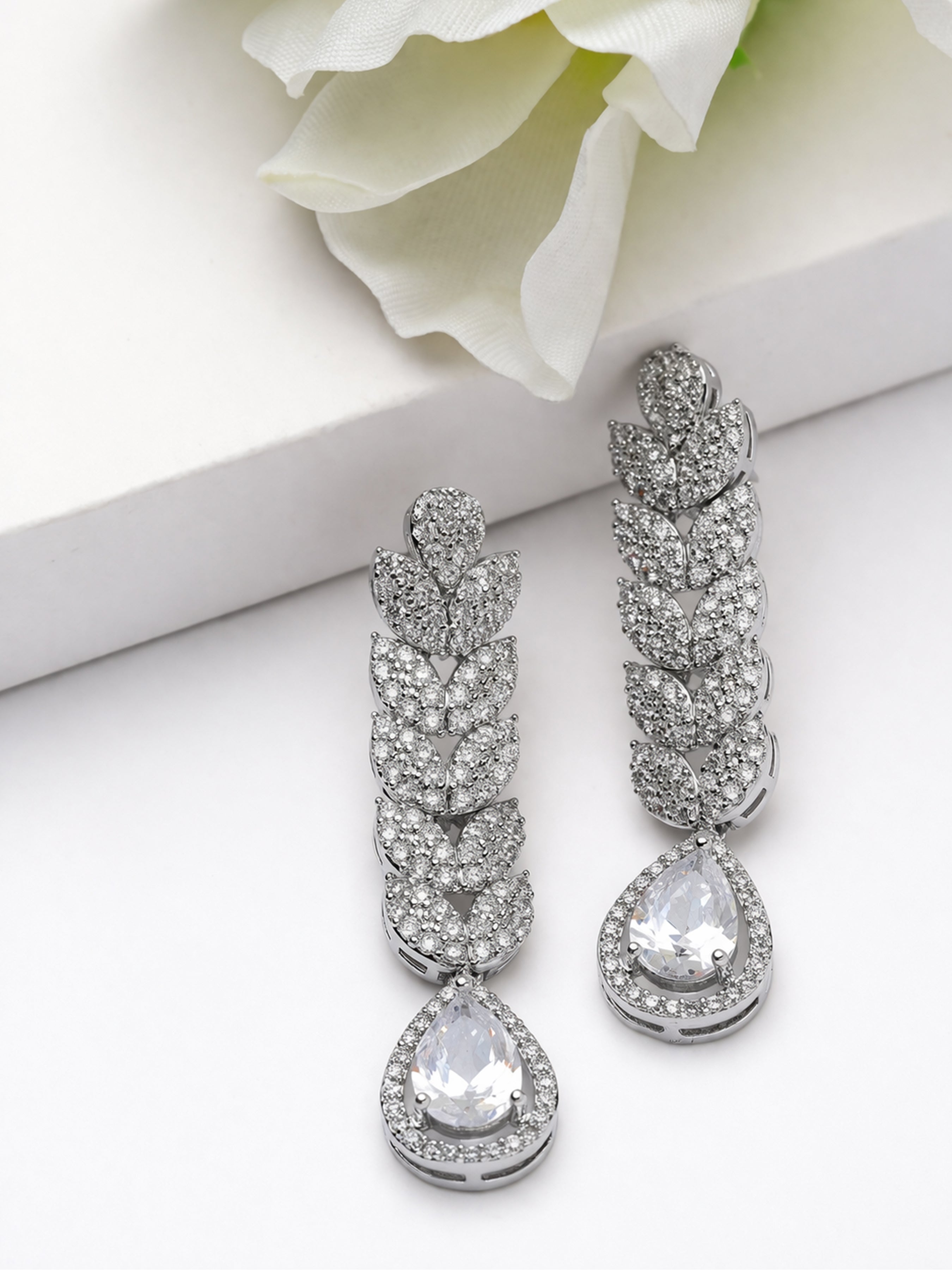 Silver AVANT-GARDE PARIS Silver Leaf Cascade Teardrop Statement Earrings, Image 3 of 3