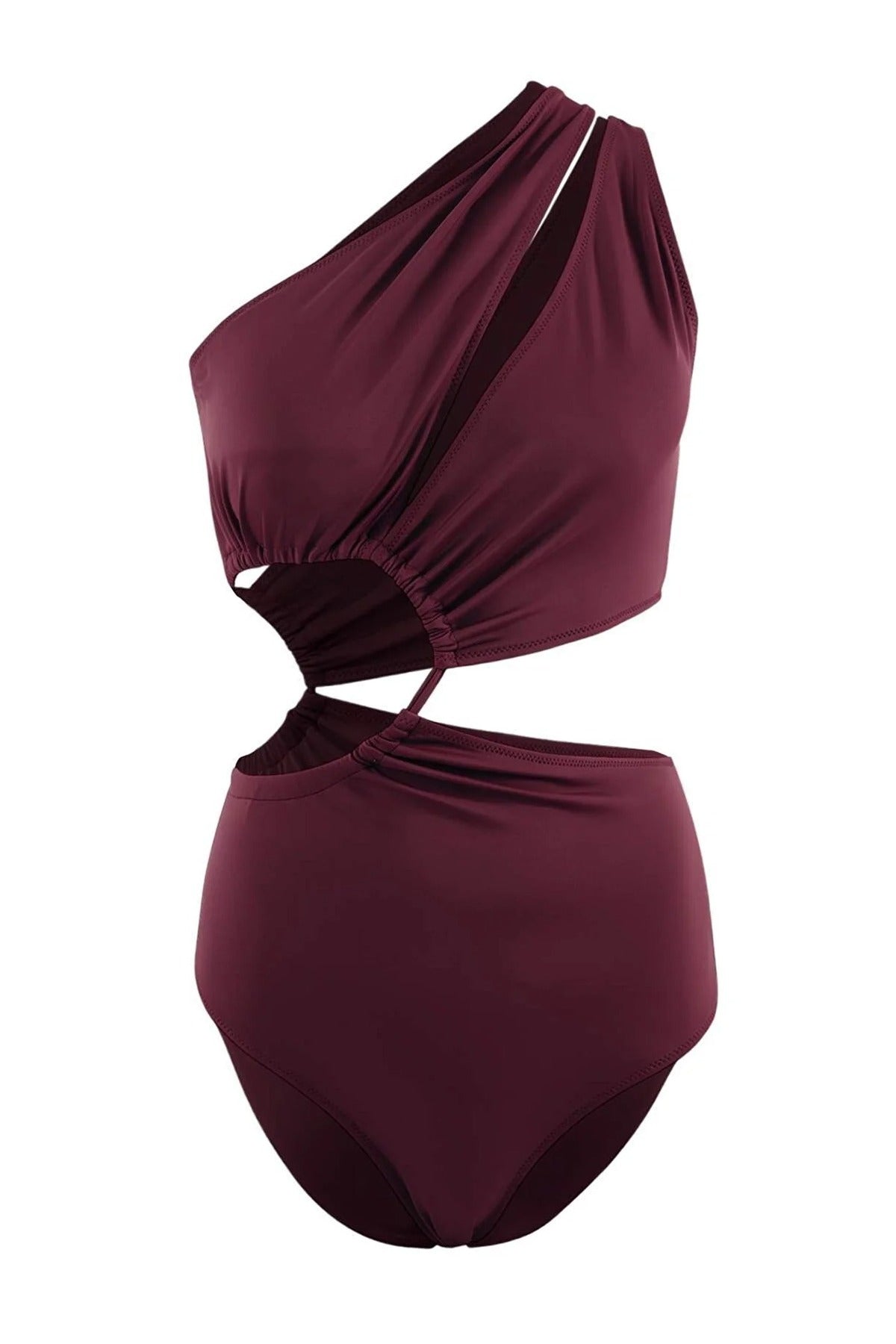 Plum One Shoulder Cut Out Detail Swimsuit, Image 1 of 2