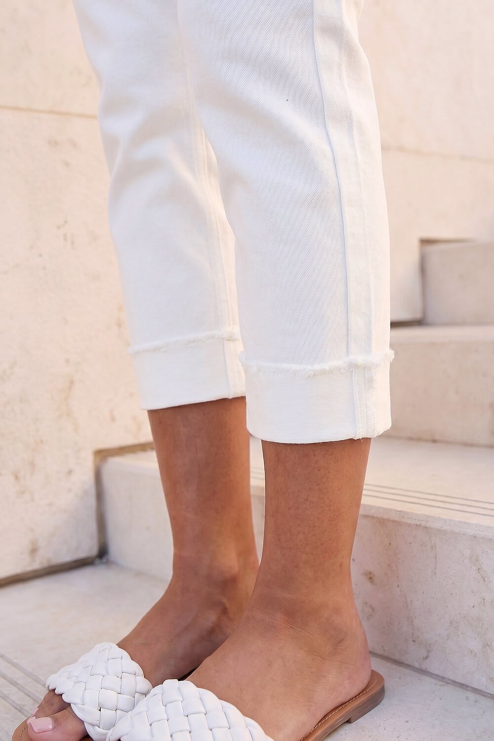 White Slim Leg Turn Up Stretch Jeans, Image 5 of 4