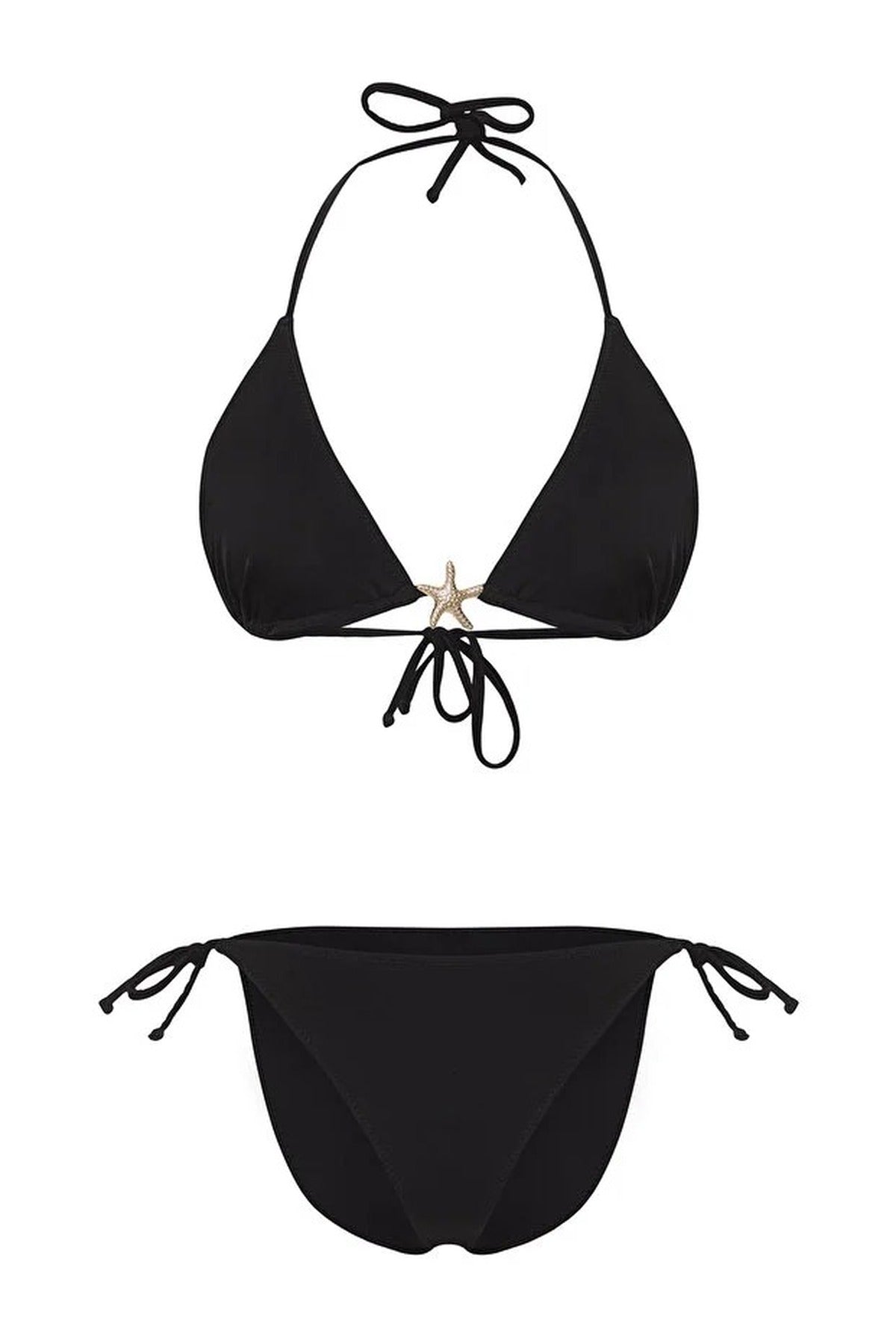 Black Triangle Bikini Set with Star Detail and Tie Side Bottom, Image 3 of 4