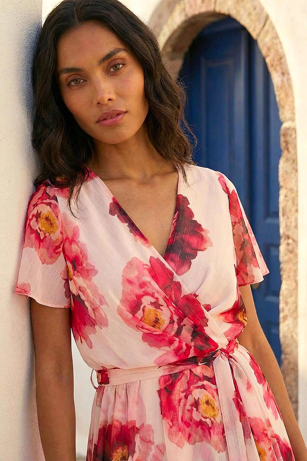 PINK Floral Print Midi Wrap Dress, Image 4 of 4