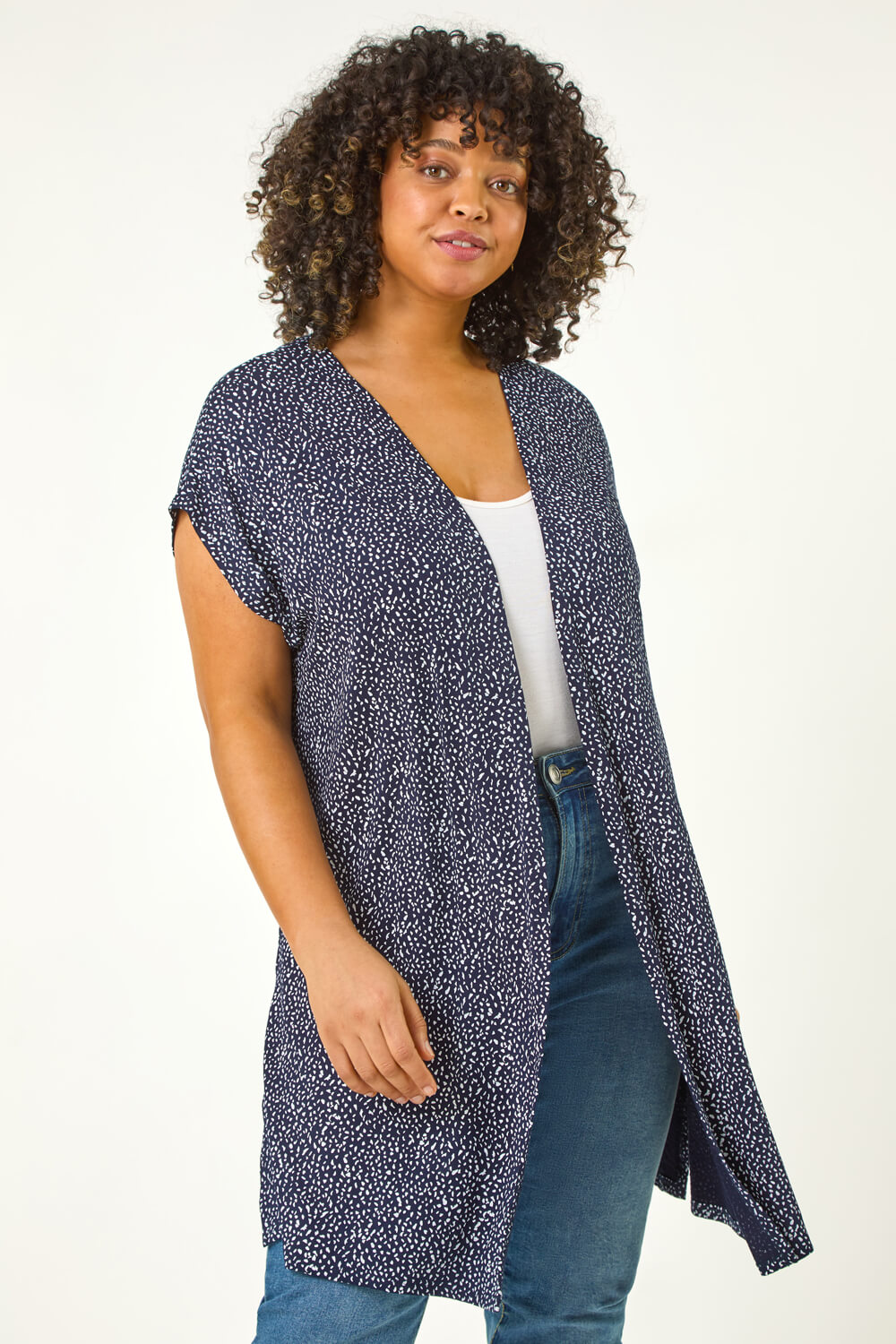 Roman Curve Women's Navy Mono Print Stretch Cardigan Size 20