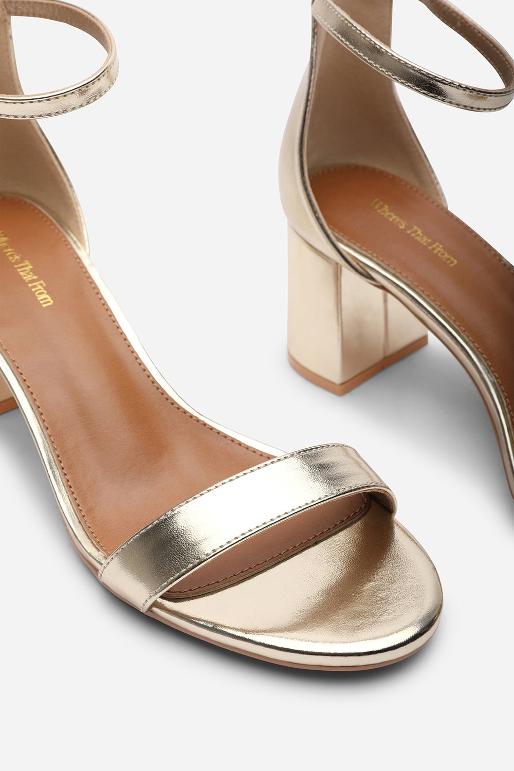 Gold Where's That From Gold Beacon Ankle Strap Block Heel Sandals, Image 5 of 6