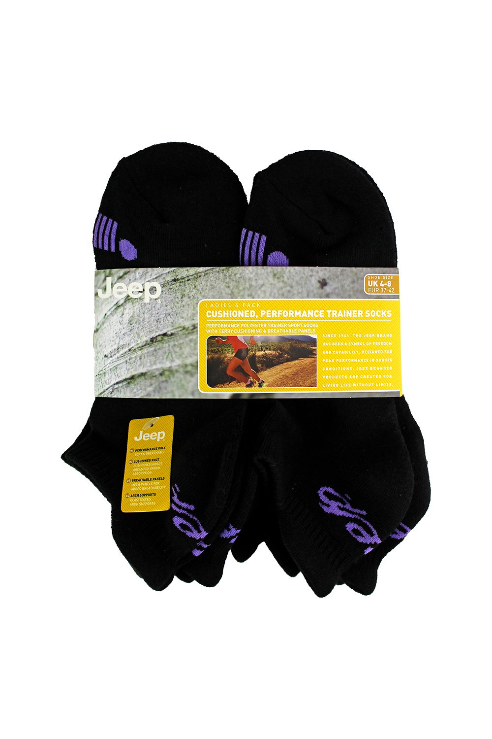 Black 6 Pack Low Cut Trainer Gym Socks, Image 2 of 2