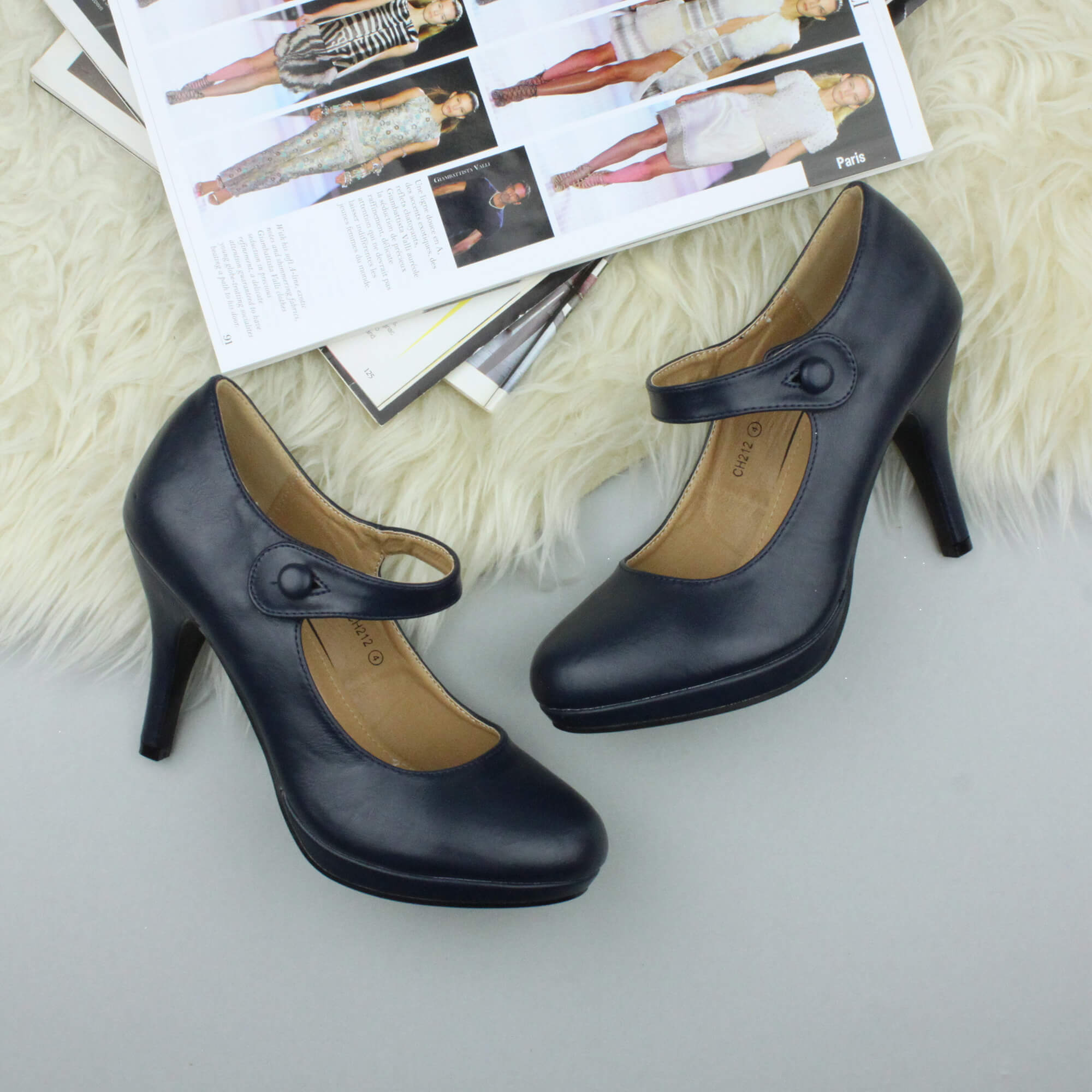 Navy Blue AJVANI Navy Blue High Heel Mary Jane Court Shoes, Image 4 of 6