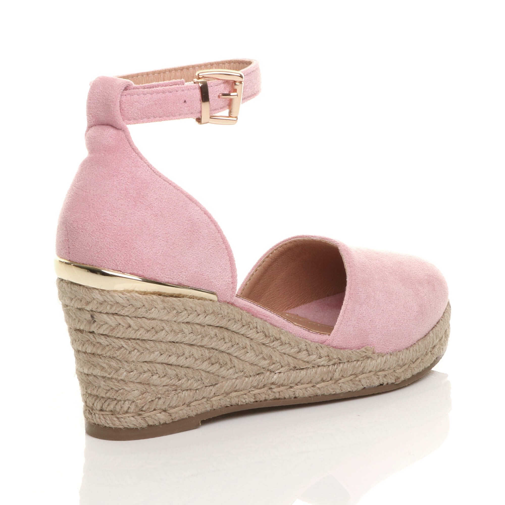 Light Pink AJVANI Light Pink Mid Wedge Heel Ankle Strap Espadrille Sandals, Image 4 of 6
