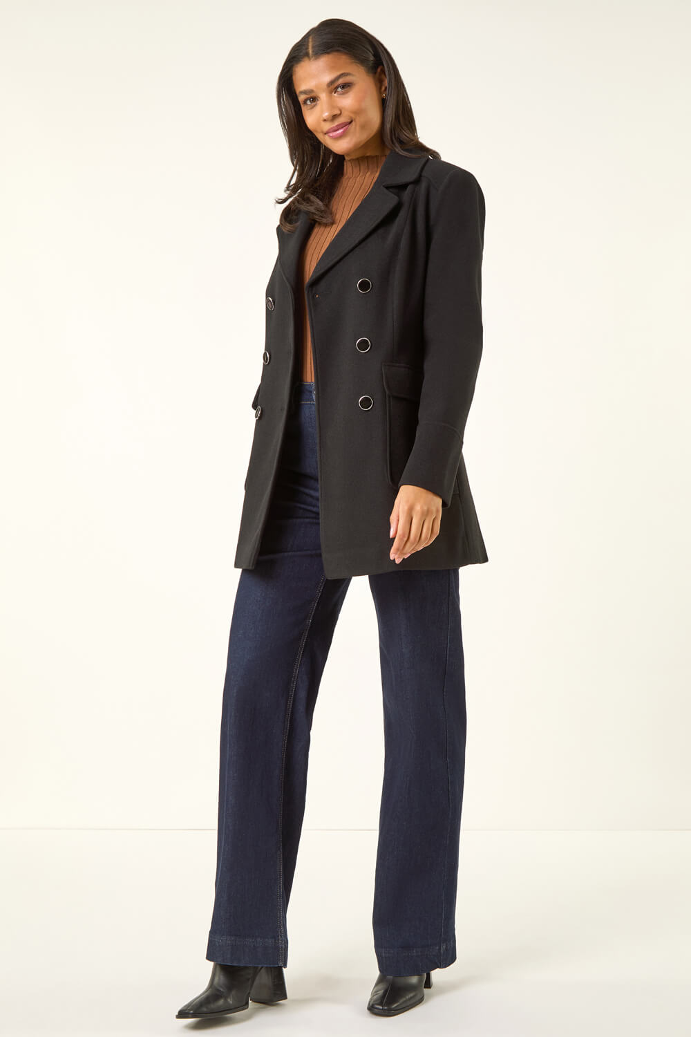 Black Double Breasted Smart Coat , Image 3 of 5