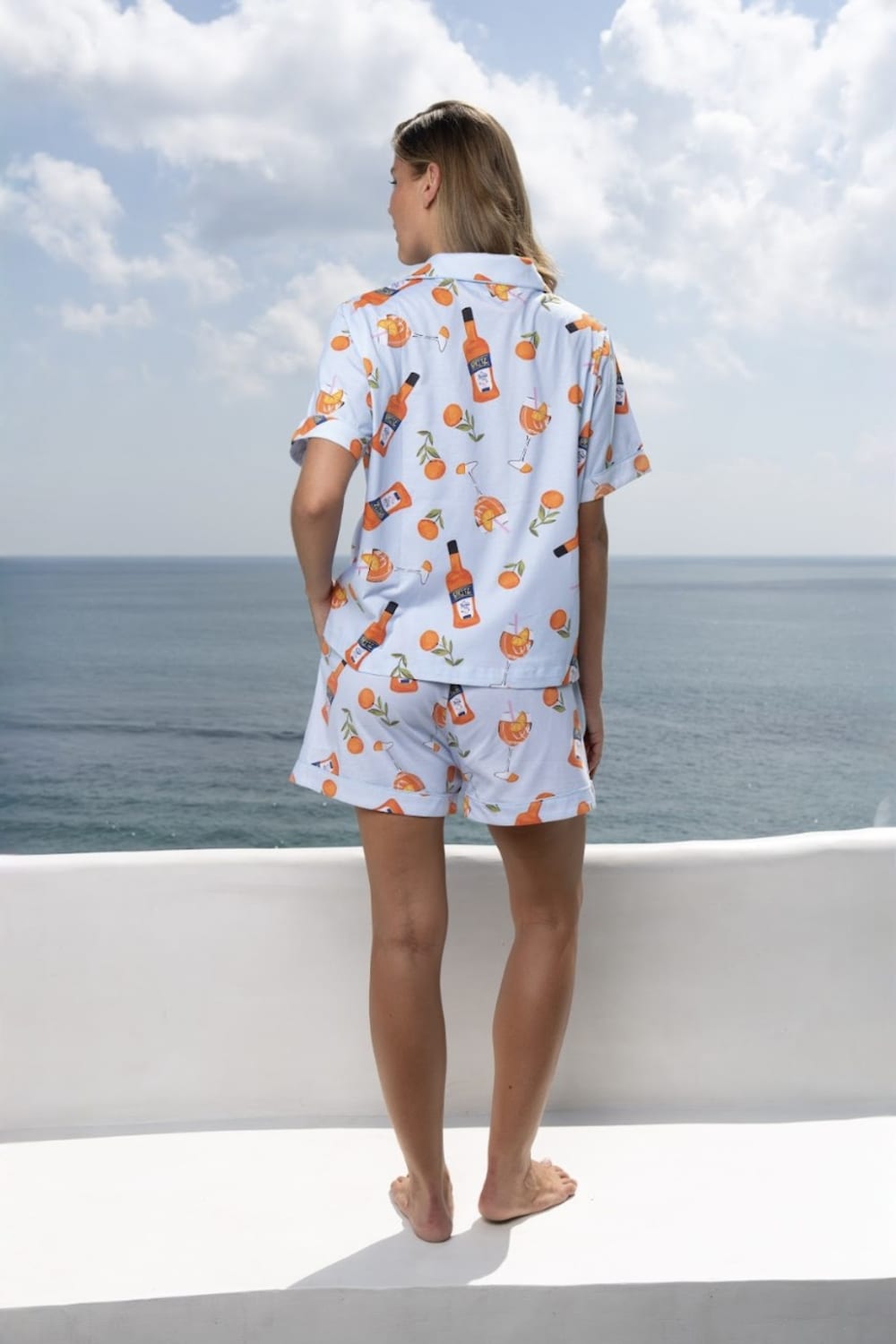 Sky Blue The Night Store Sky Blue Spritz Cotton Pyjama Short Set, Image 6 of 8