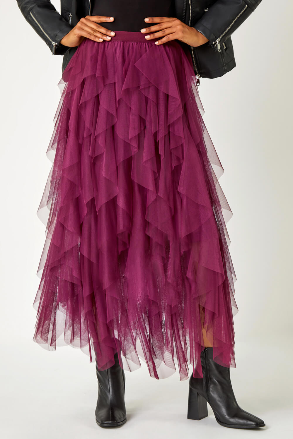 Wine Elasticated Mesh Layered Skirt, Image 5 of 5