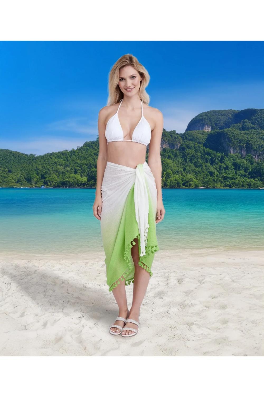 Lime Verano - Tie-Dye Cotton Sarong - Lime Green, Image 2 of 2