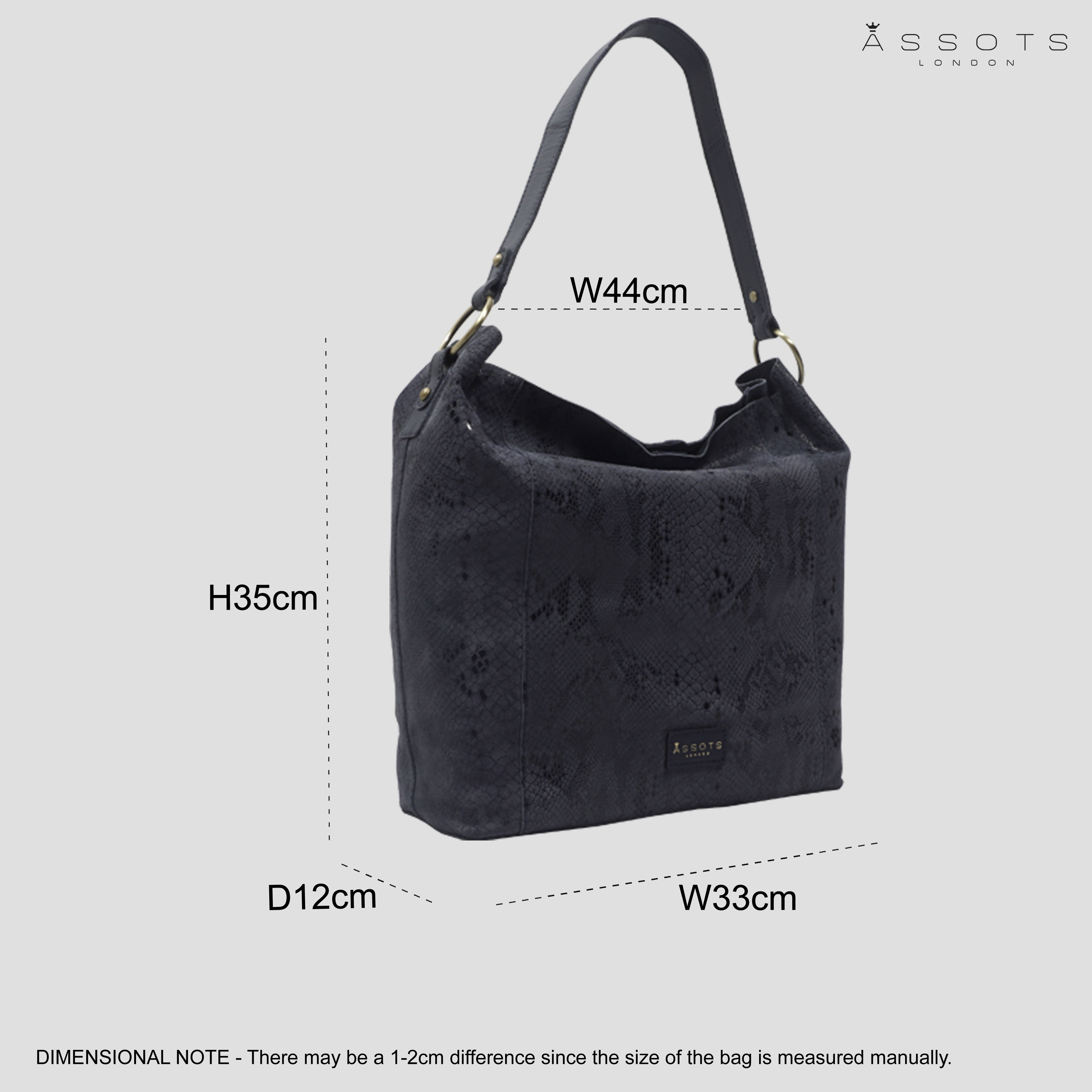 Navy 'Esme' Python Snake Real Leather Slouchy Hobo Bag, Image 3 of 3