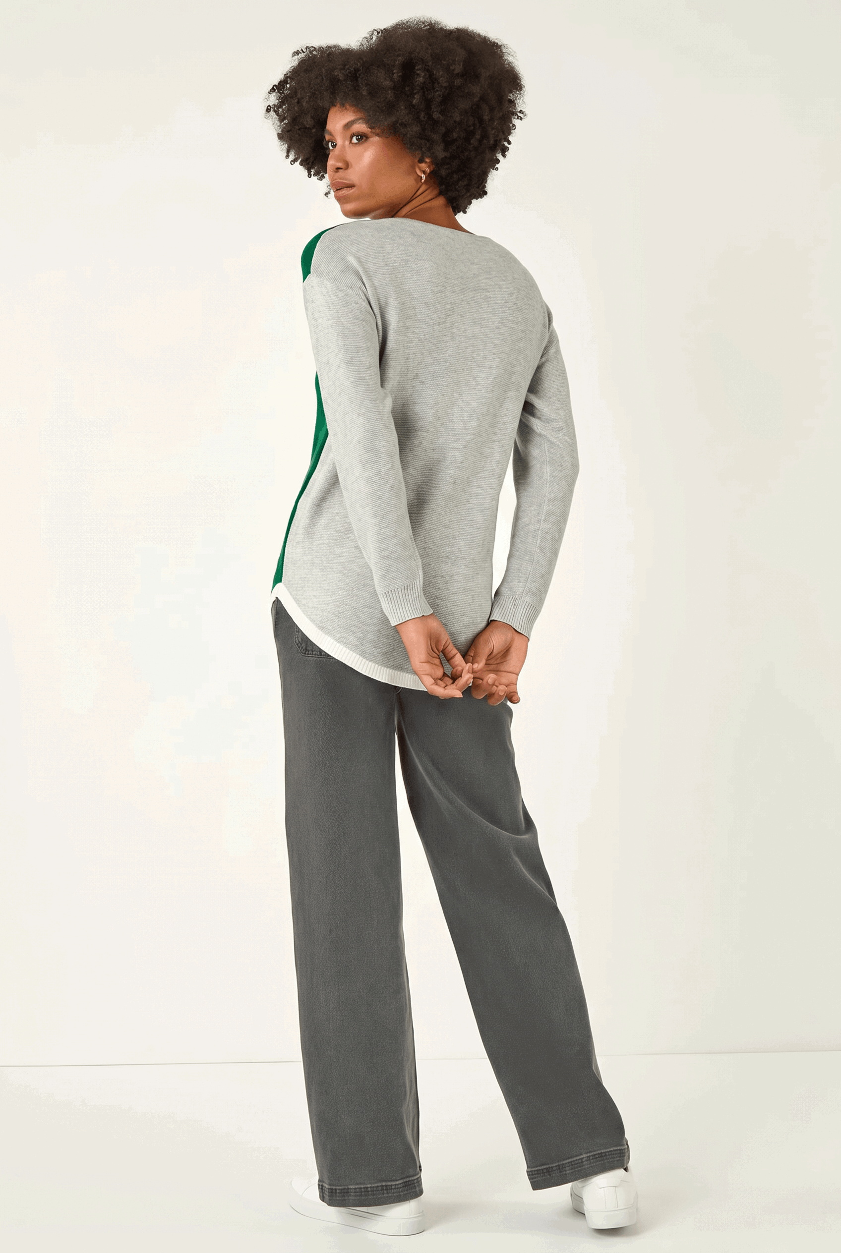 Grey Ribbed Colour Block Knit Jumper, Image 4 of 5