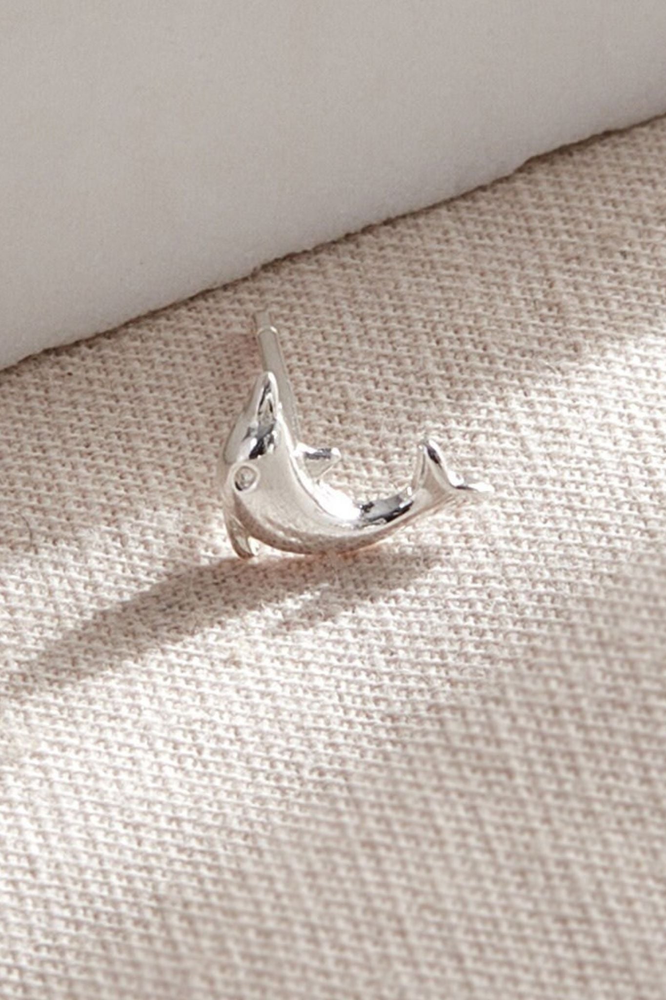 Silver Sterling Silver Dolphin Stud Earrings, Image 3 of 3