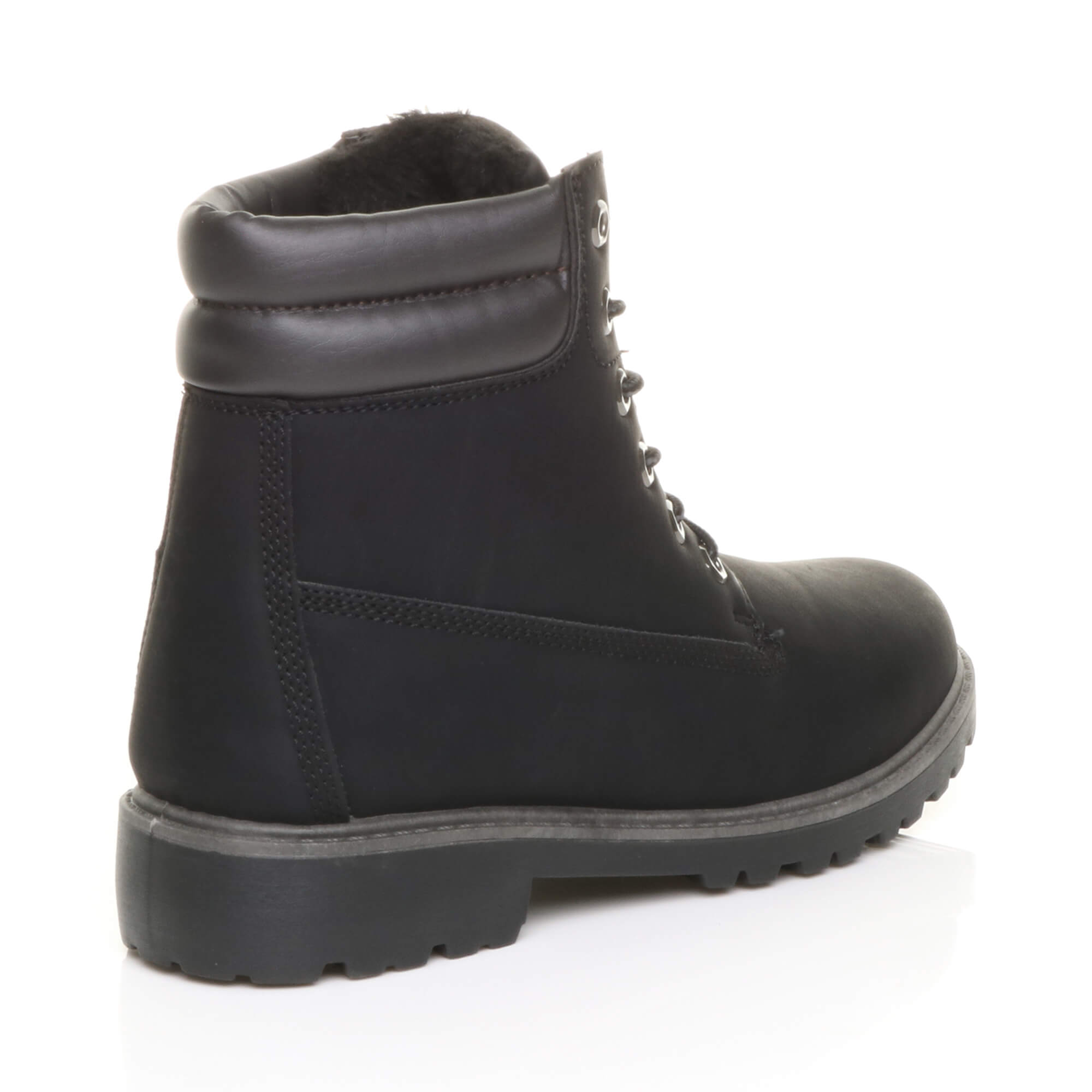 Black AJVANI Black Low Heel Lace Up Biker Worker Boots, Image 4 of 6