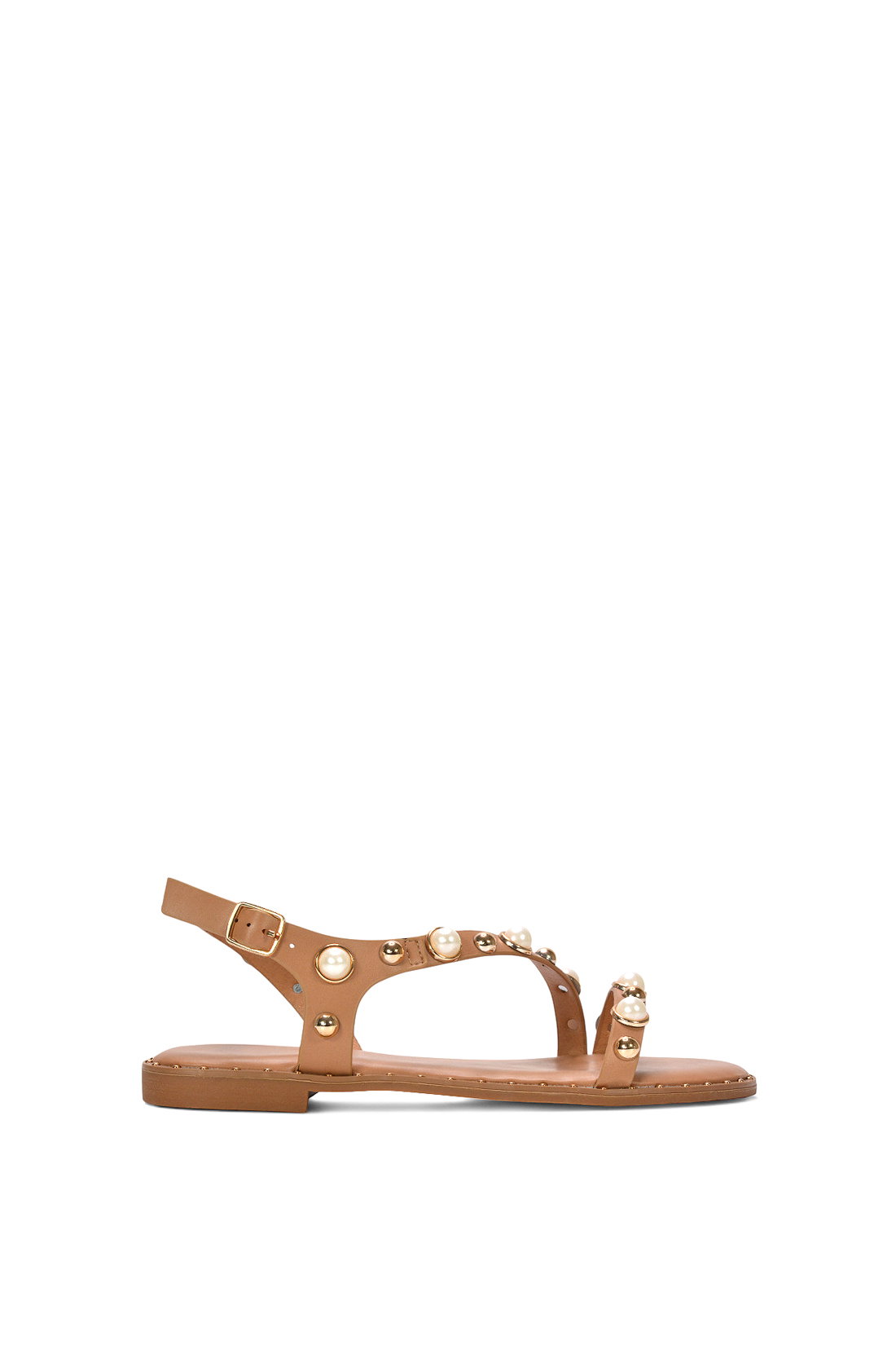 Nude XY LONDON Nude Flat Slingback Sandals With Studded Pearls, Image 1 of 6