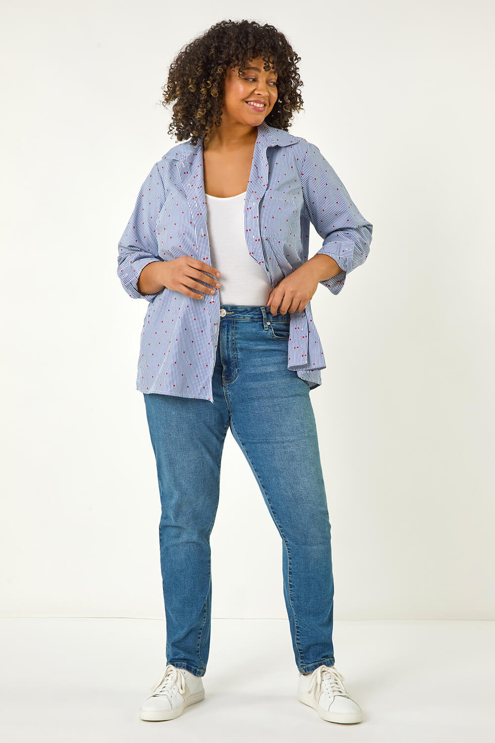 Blue Curve Dobby Spot Stripe Shirt, Image 5 of 5