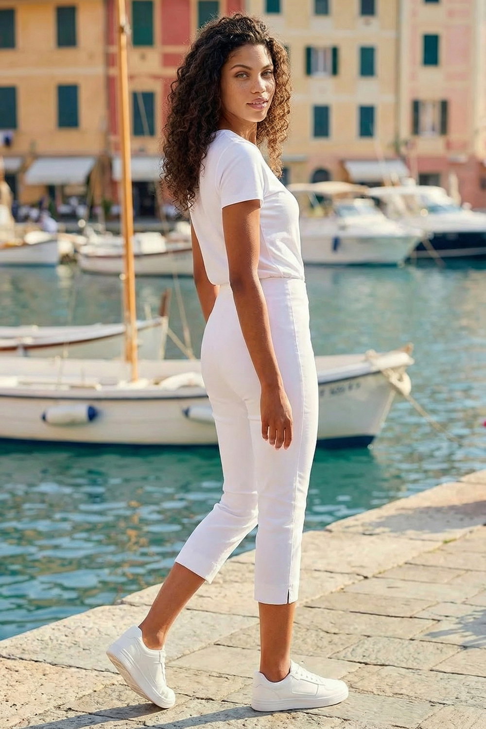 White Petite Cropped Stretch Trousers, Image 3 of 4