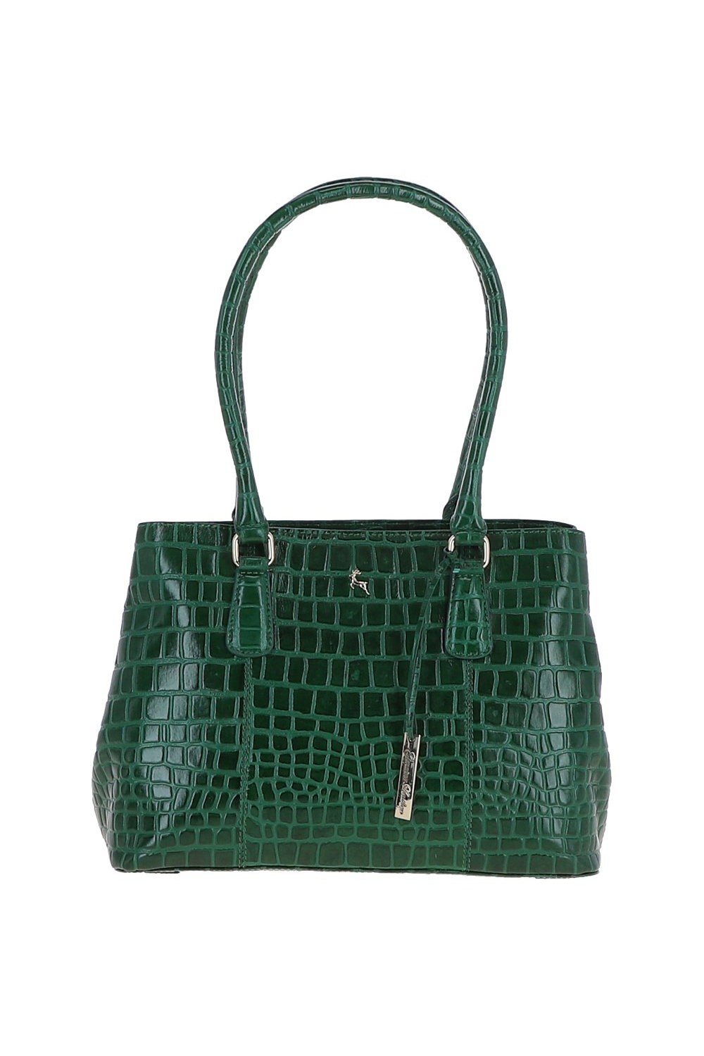 Green Croc Print Real Leather Two Section With Mid Purse Bag, Image 1 of 3