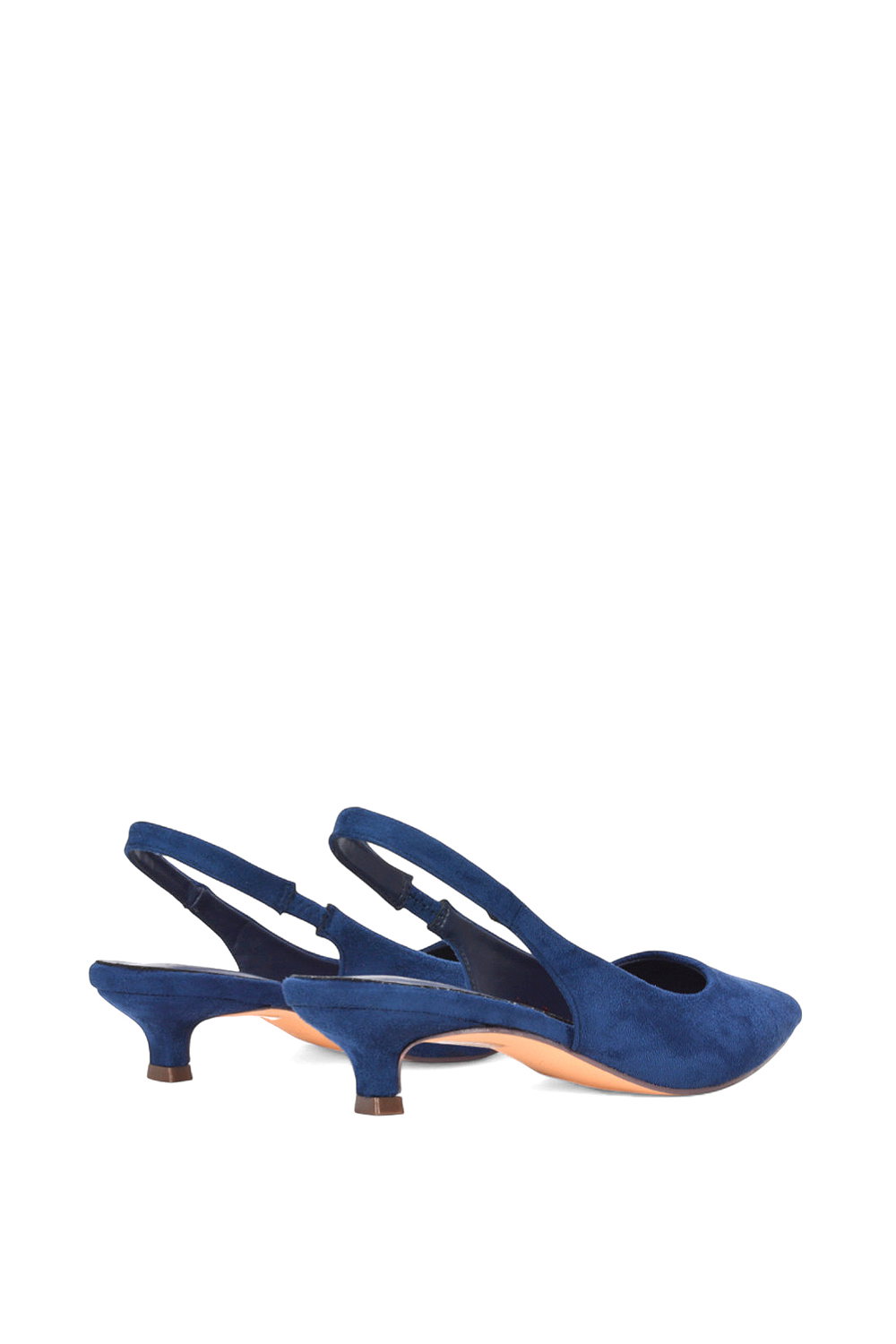 Navy XY LONDON Navy 'Leila' Pointed Toe Low Kitten Heel Slingback Court Shoes, Image 3 of 5